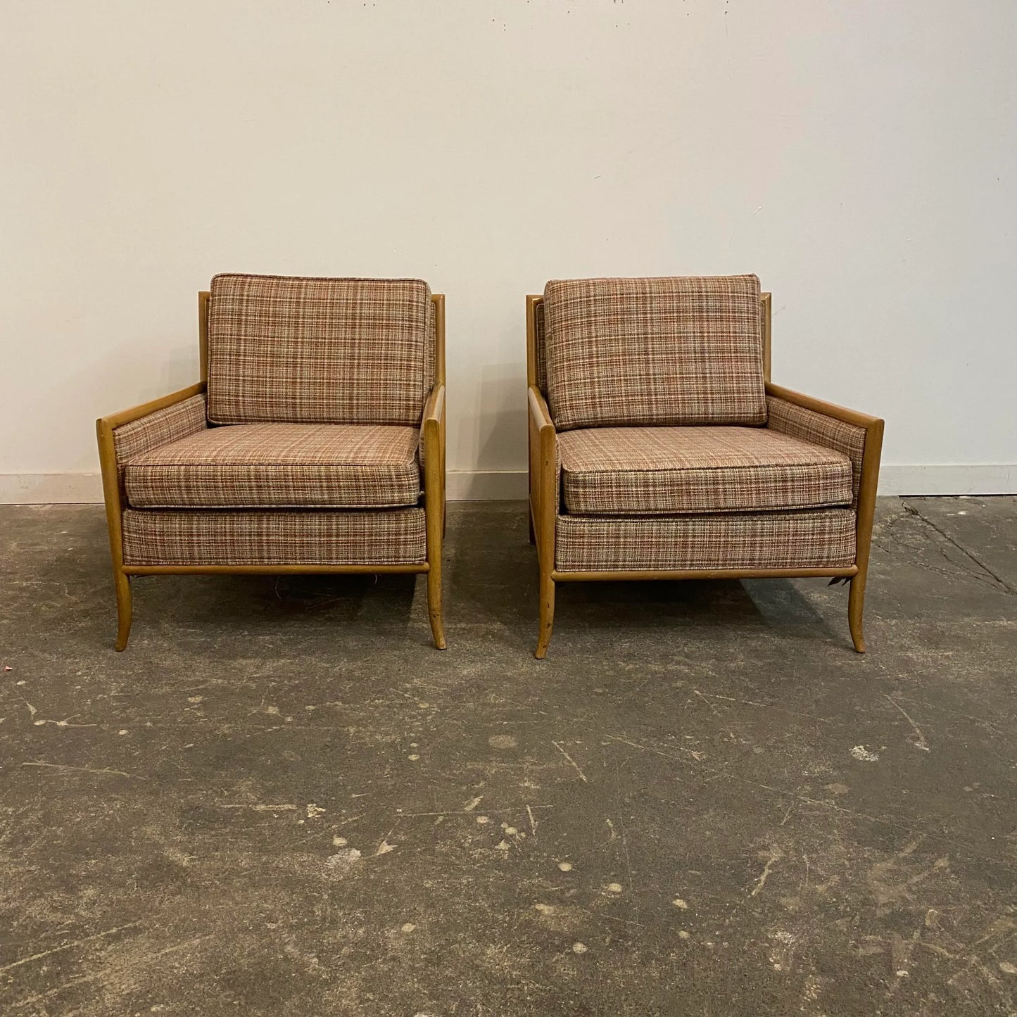 Vintage Pair of TH Robsjohn-Gibbings Cane-Sided Club Chairs Midcentury Modern