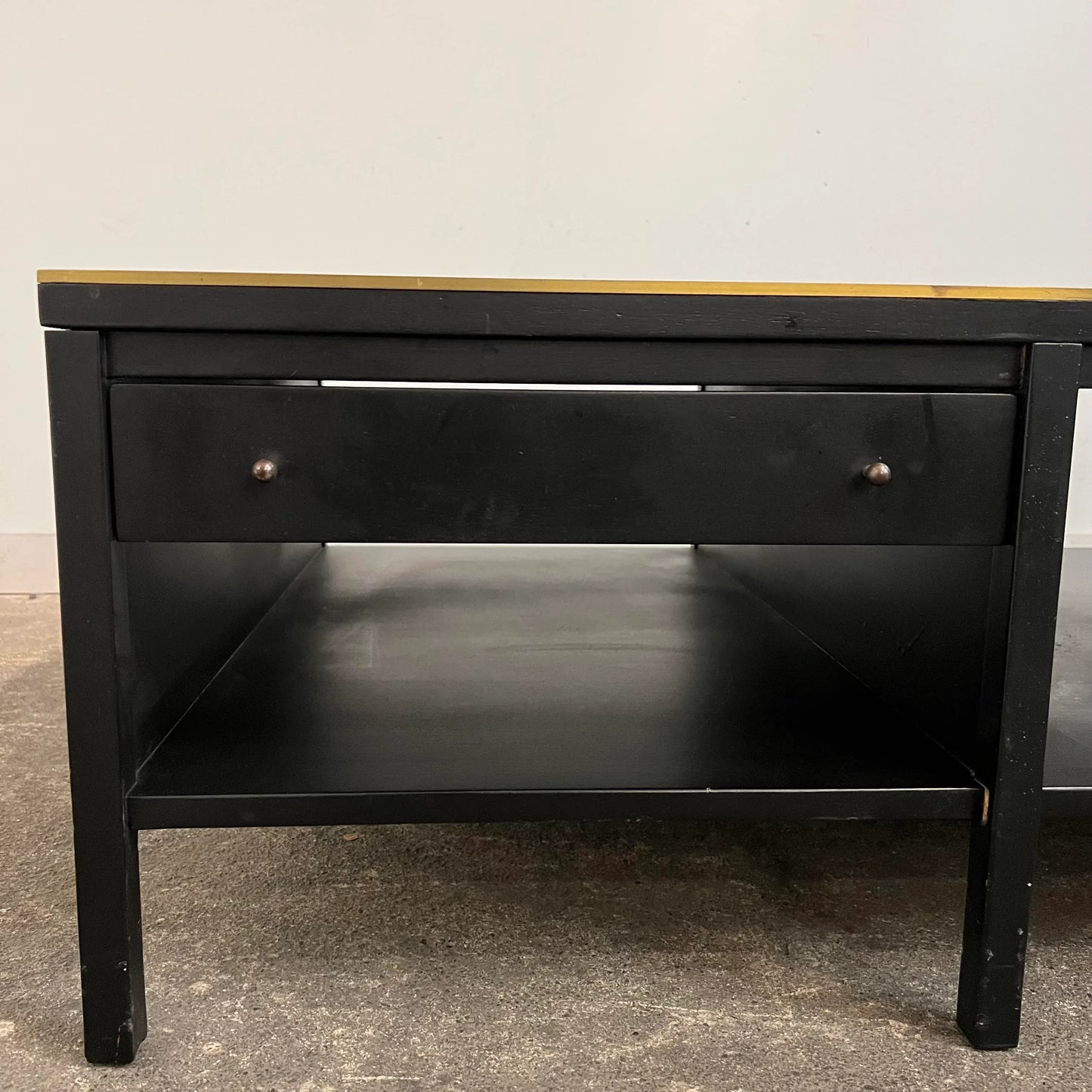 Paul McCobb for Calvin Leather Top Brass Trim Black Coffee Table