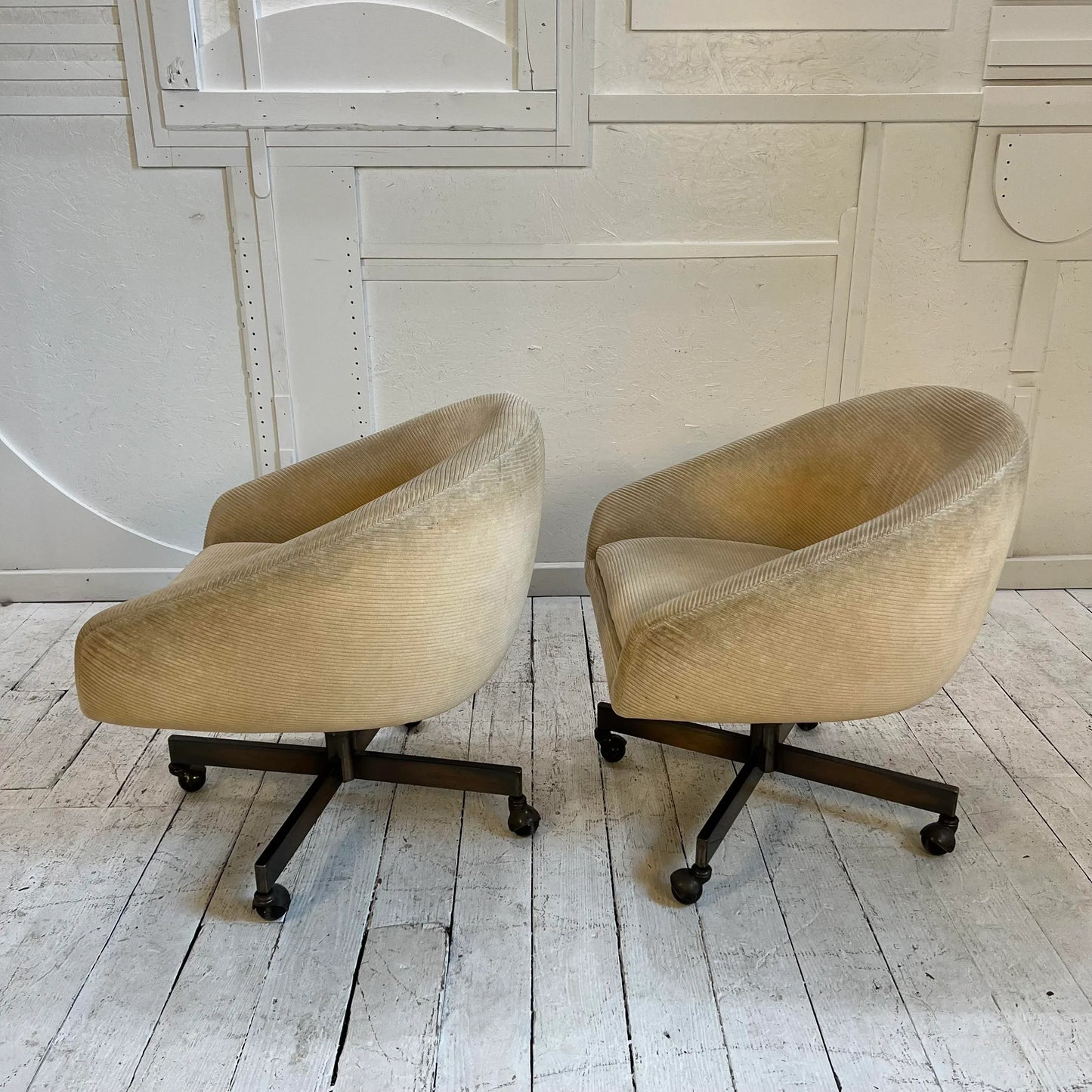 Pair of George Kasparian Cream Office Chairs Swivel Tilt