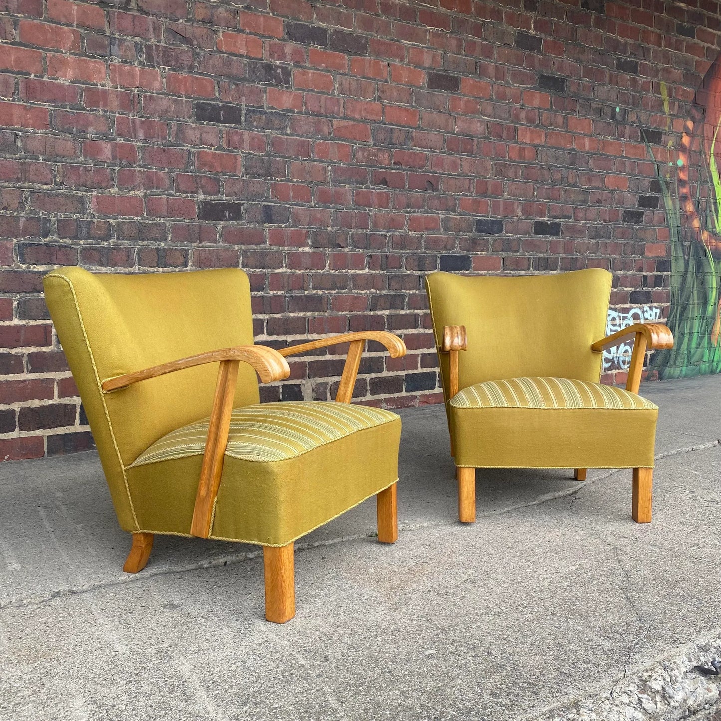 Pair of European Art Deco Green Arm Chairs