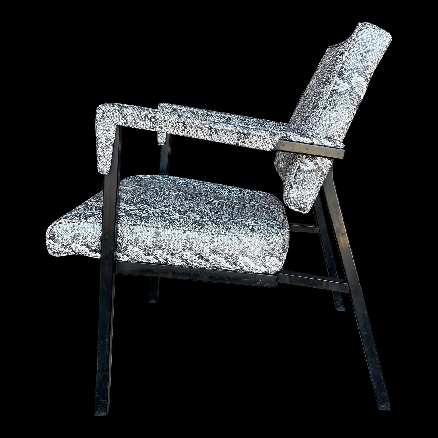 Faux Snake Skin and Metal Armchair by All-Steel Reupholstered Restored