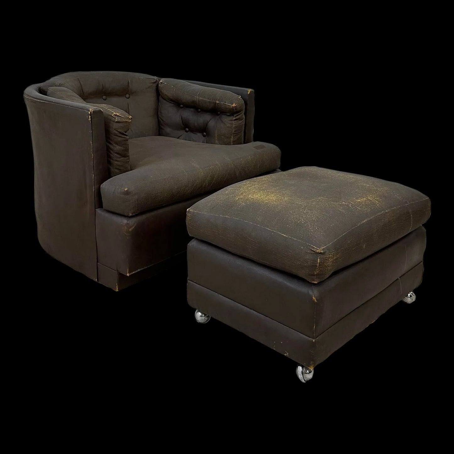 Brown Vinyl Lounge Chair With Ottoman Milo Baughman Style