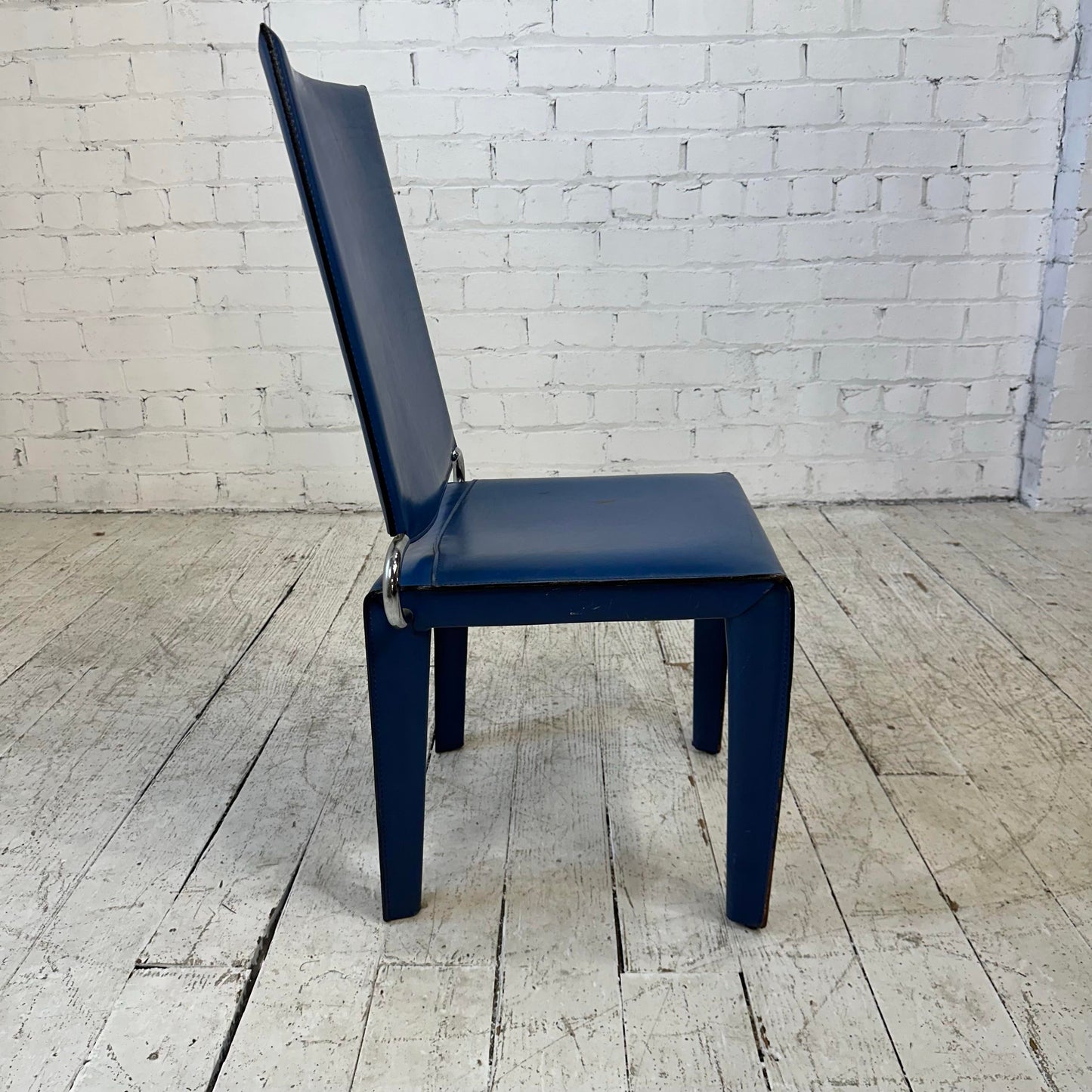 Blue Leather and Chrome Italian Designed Chair by Arper