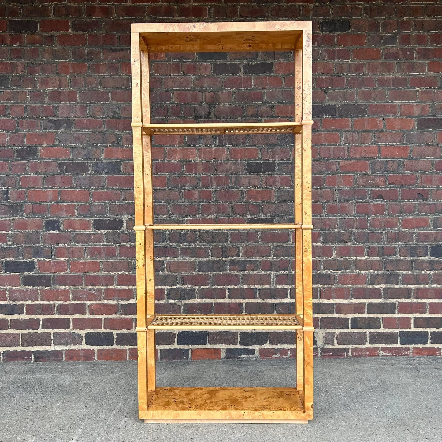 Burlwood and Cane Bookshelf Room Divider
