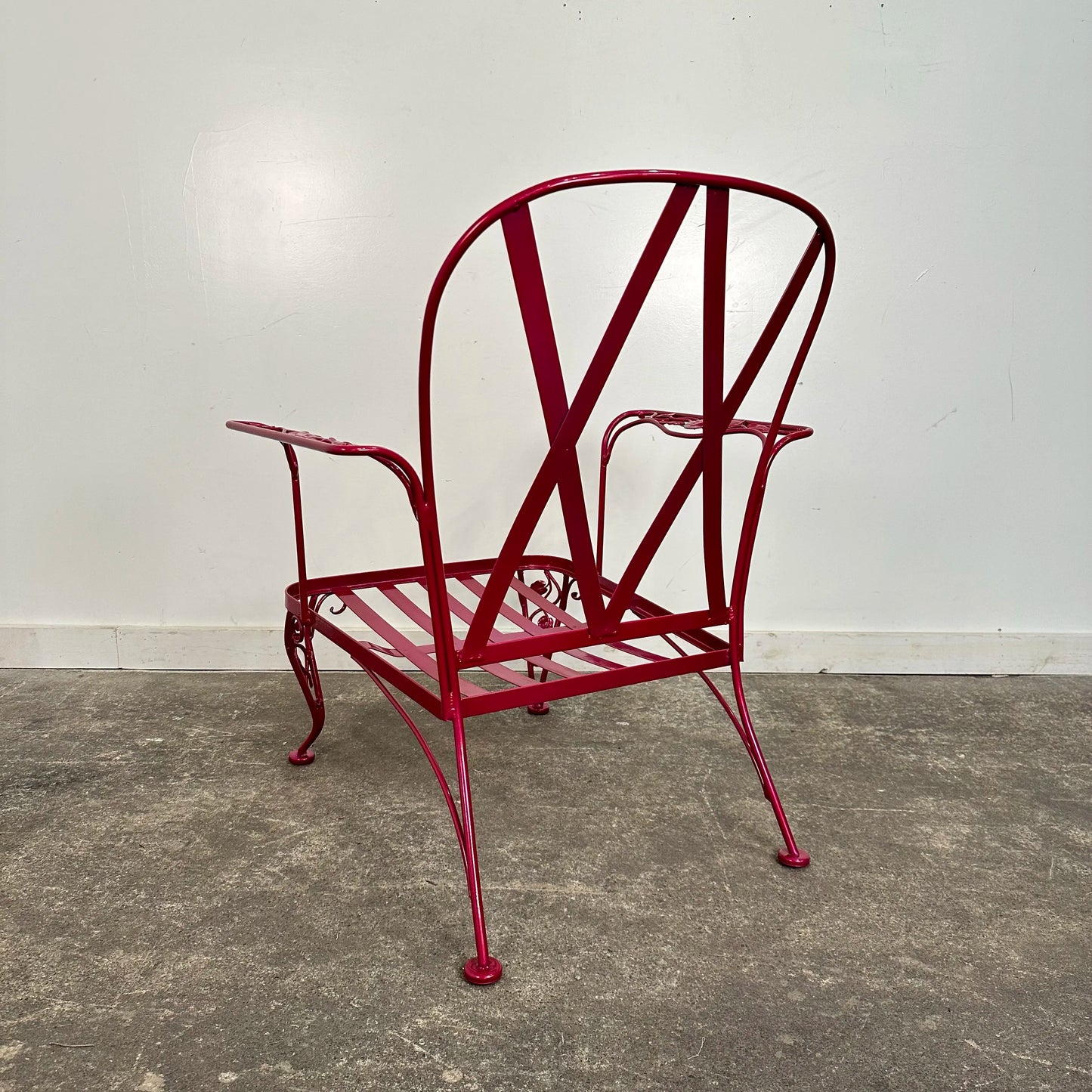 Newly Powder Coated Woodard Chantilly Rose Wrought Iron Outdoor Lounge Chair