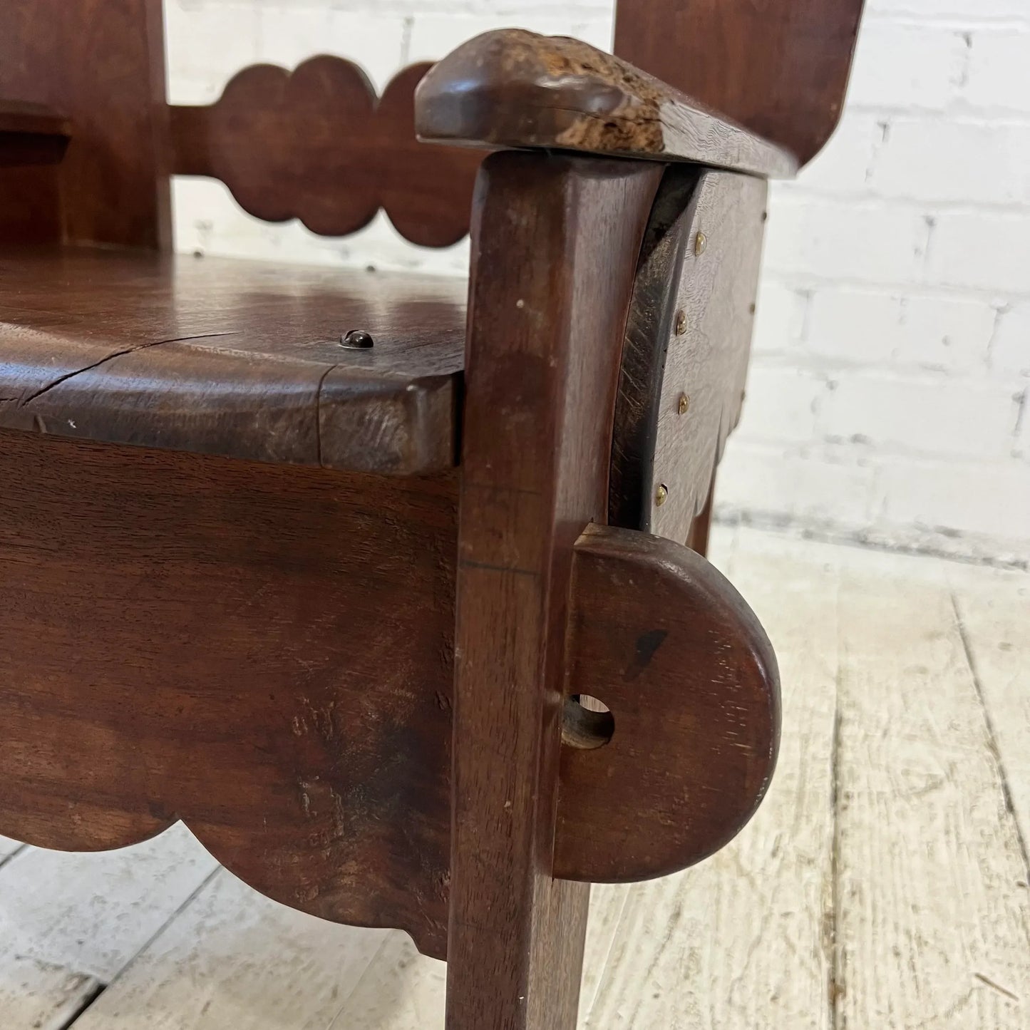 Folk Art Wooden Chair With Great Lines and Shape.