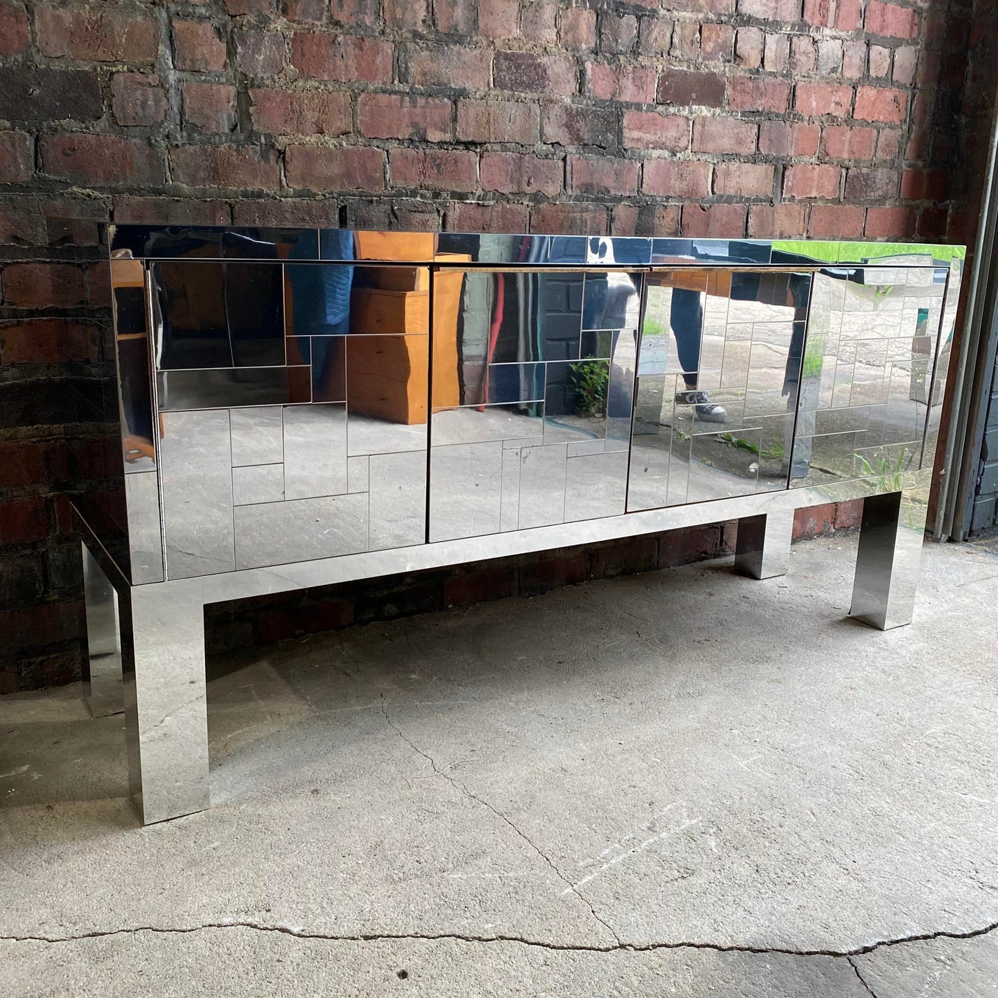 Vintage Paul Evans Style Wall Mount Floating City Scape Credenza