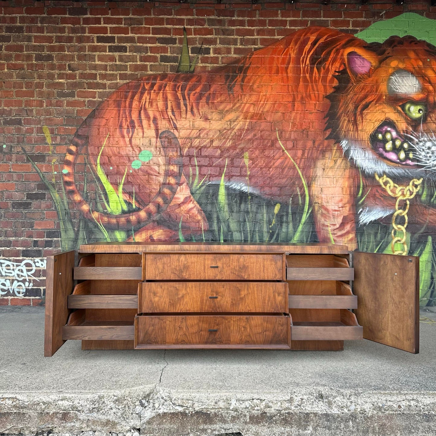Mid-Century Modern Tobago Canadian Brutalist 9-Drawer Lowboy Dresser