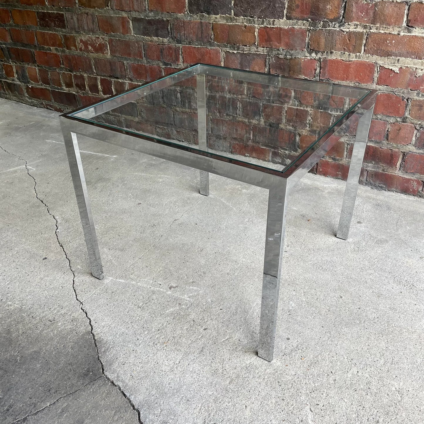 Vintage Chrome Square Side Table In the Style of Milo Baughman