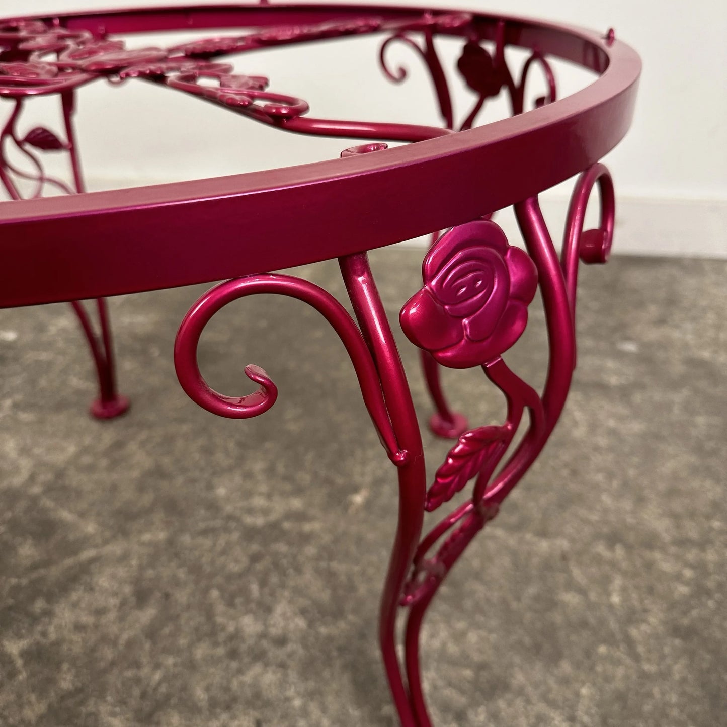 Newly Powder Coated Woodard Chantilly Rose Wrought Iron Outdoor Side Table