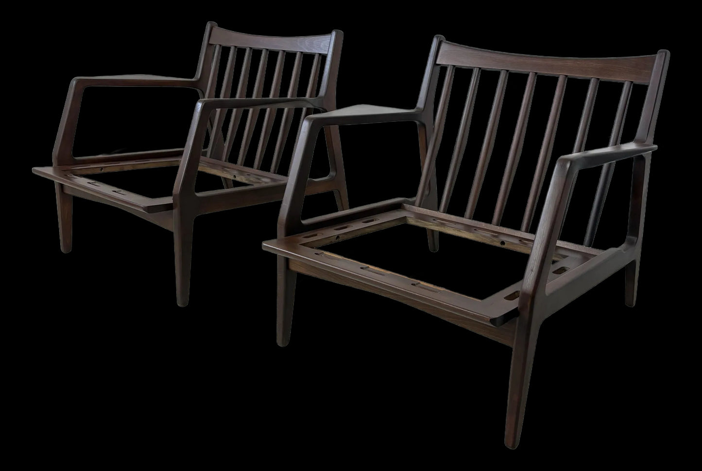 Pair of Mid Century Danish Modern Ib Kofod Larsen for Selig Walnut Lounge Chairs