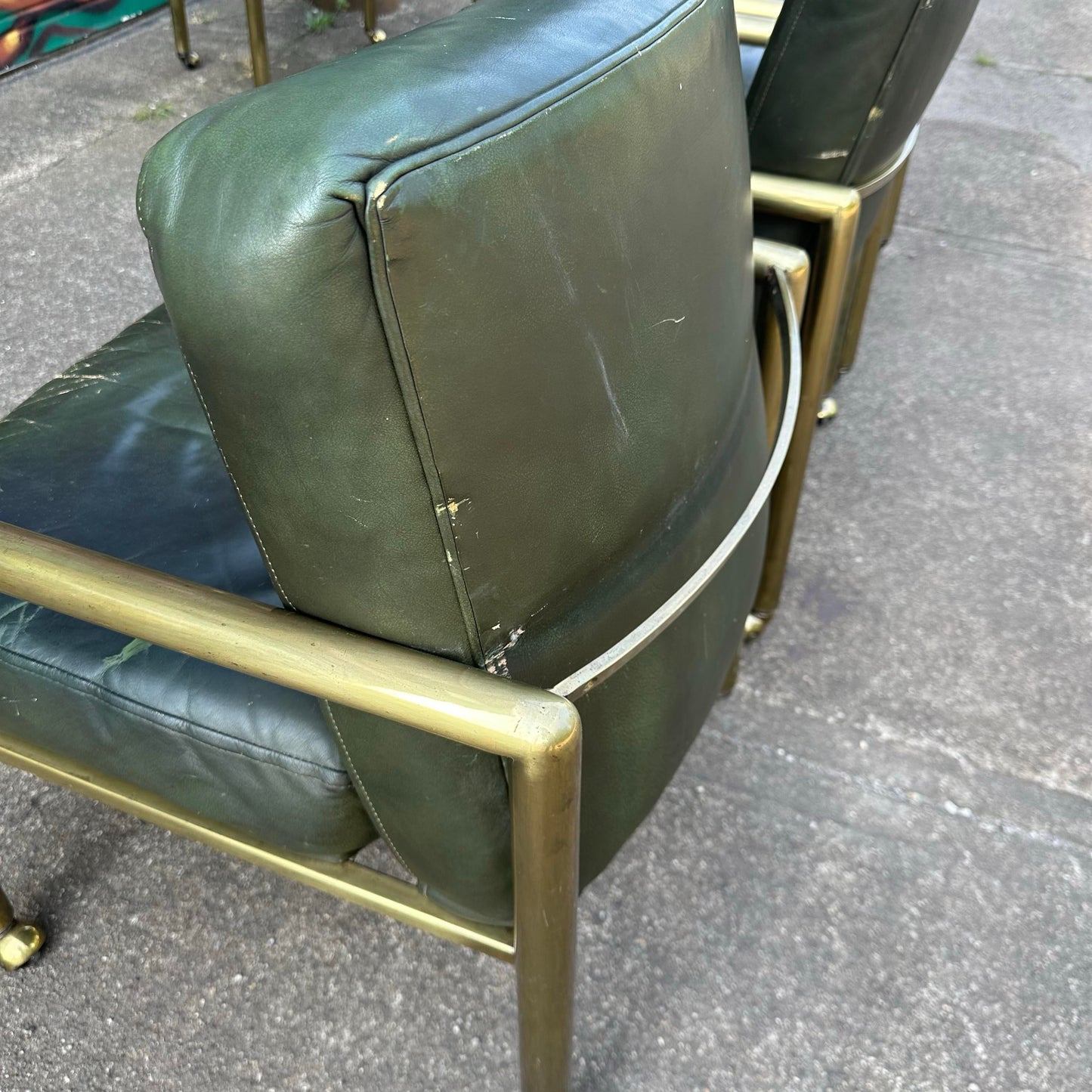 Set of 4 Tubular Brass and Leather Chairs on Wheels