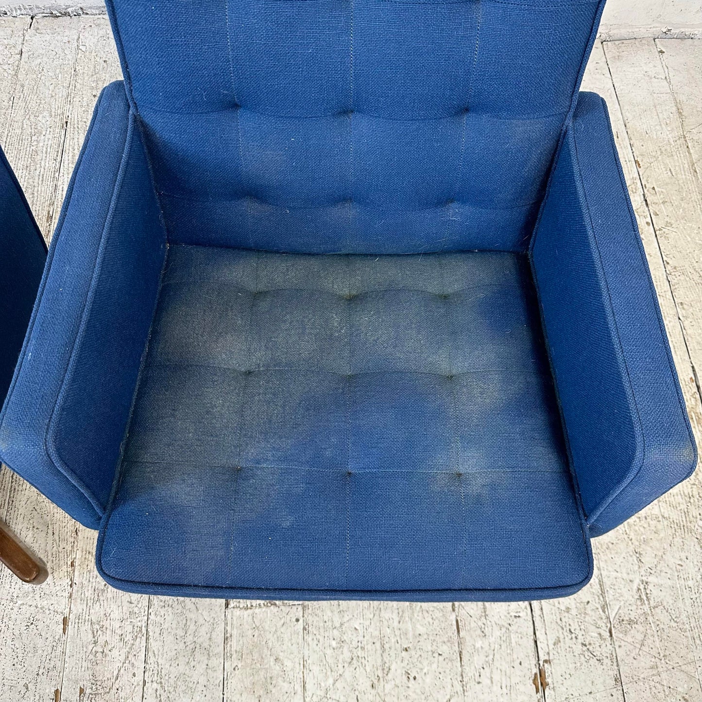 Pair of Blue Swivel Office Arm Chairs by Hibert Risom Knoll Style