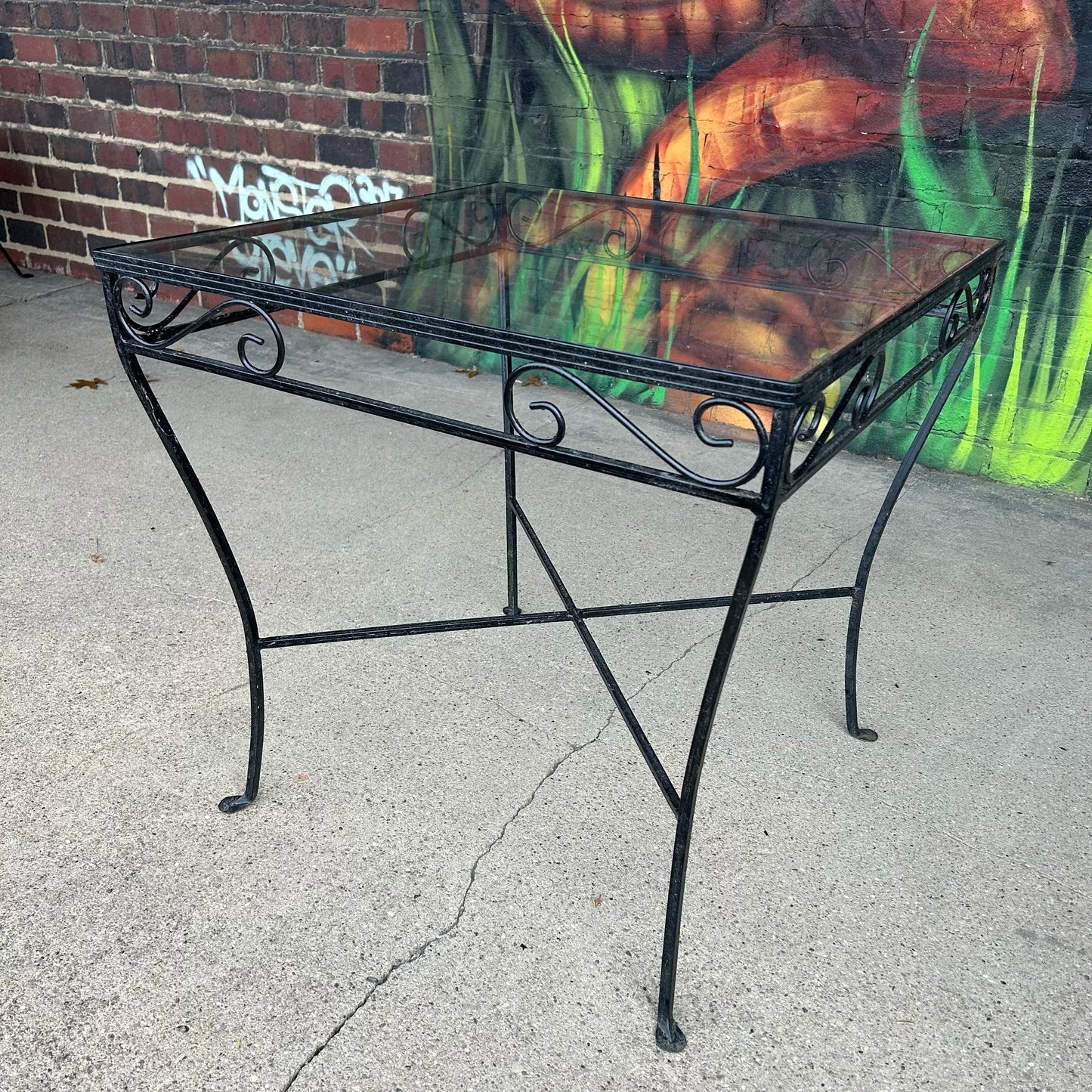 Early 21st Century Salterini Outdoor Patio Iron and Glass Square Dining Table, Attributed