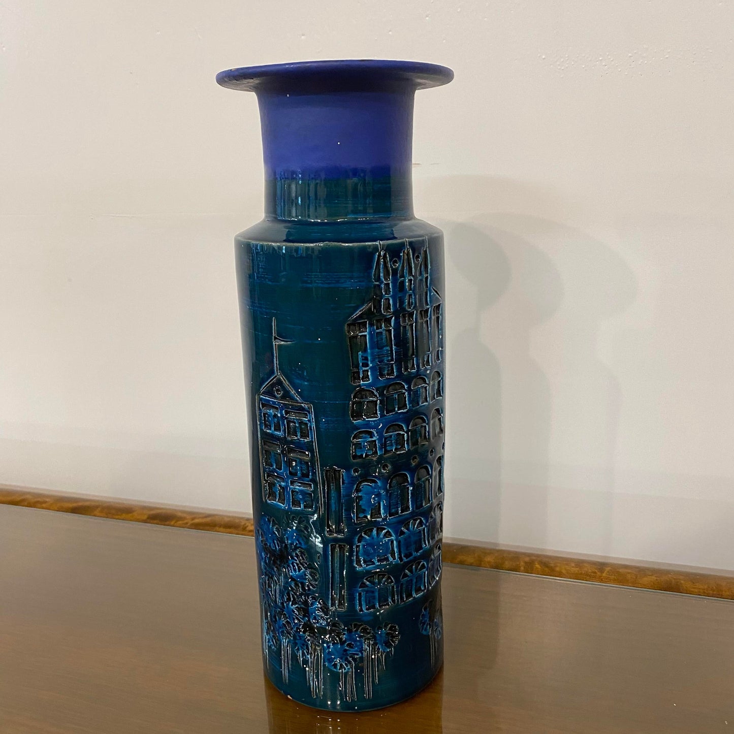 1950s Mid-Century Blue Italian Vase Bittosi or Aldo Lundi Style
