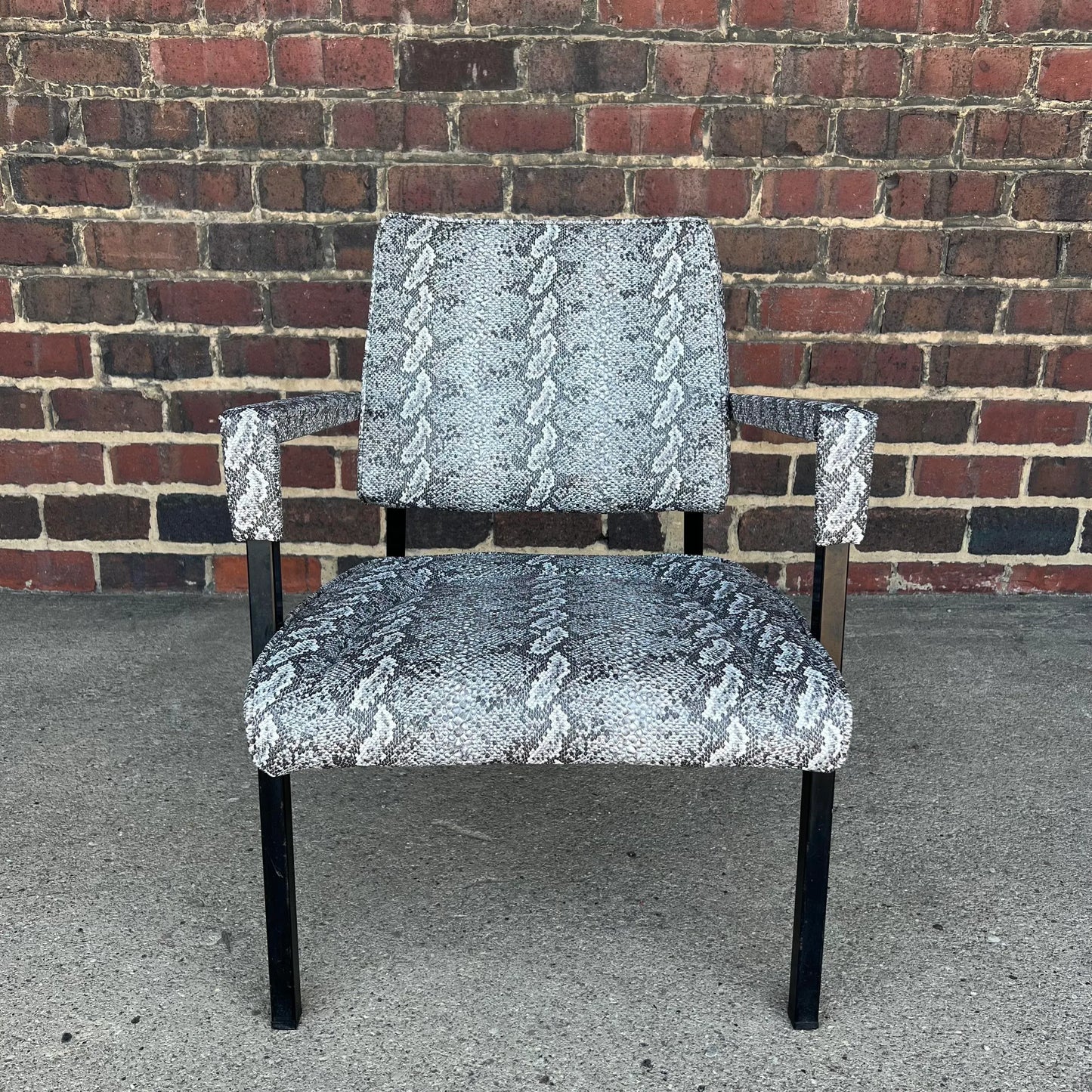 Faux Snake Skin and Metal Armchair by All-Steel Reupholstered Restored
