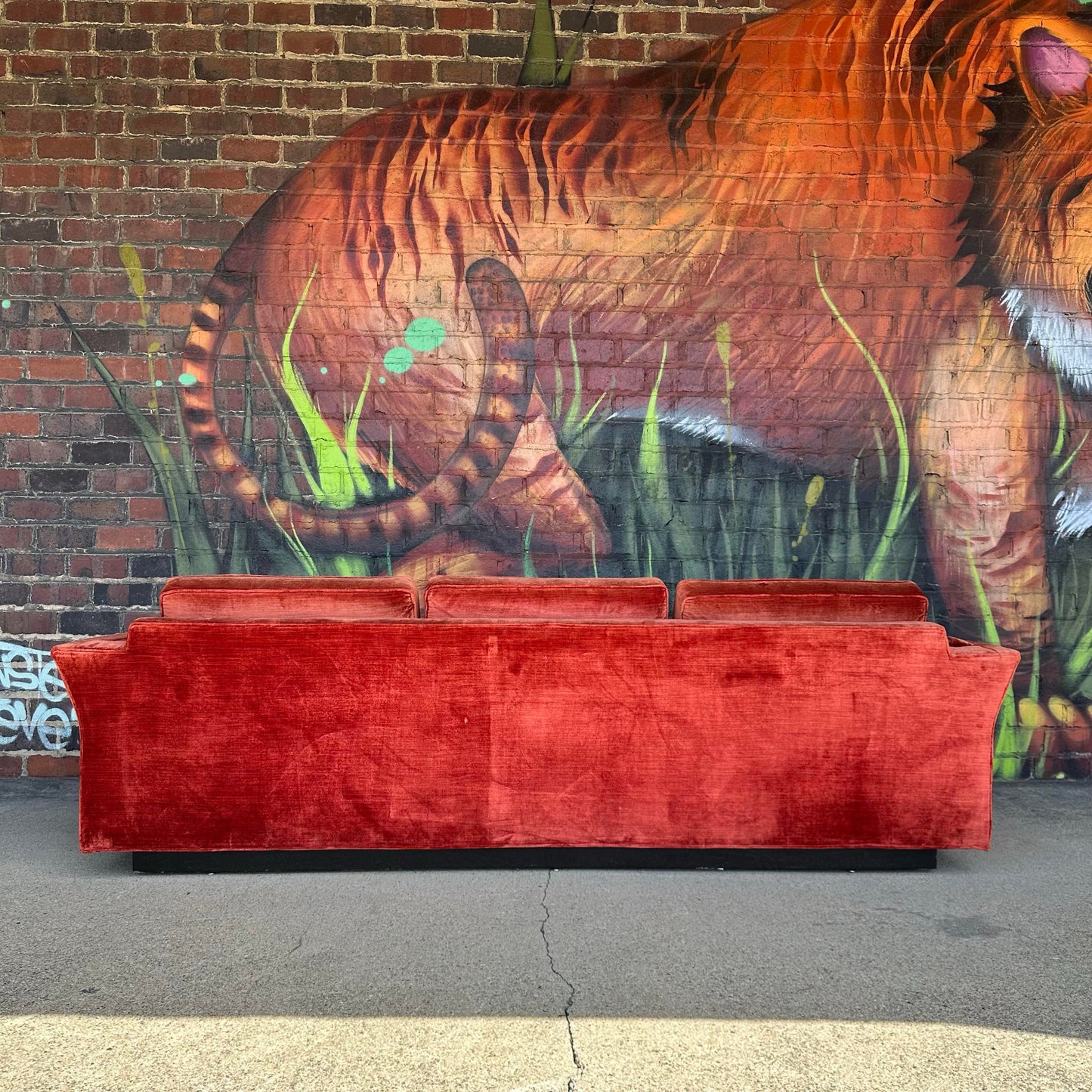 Directional Mid Century Full Size Velvet Sofa Flared Arms