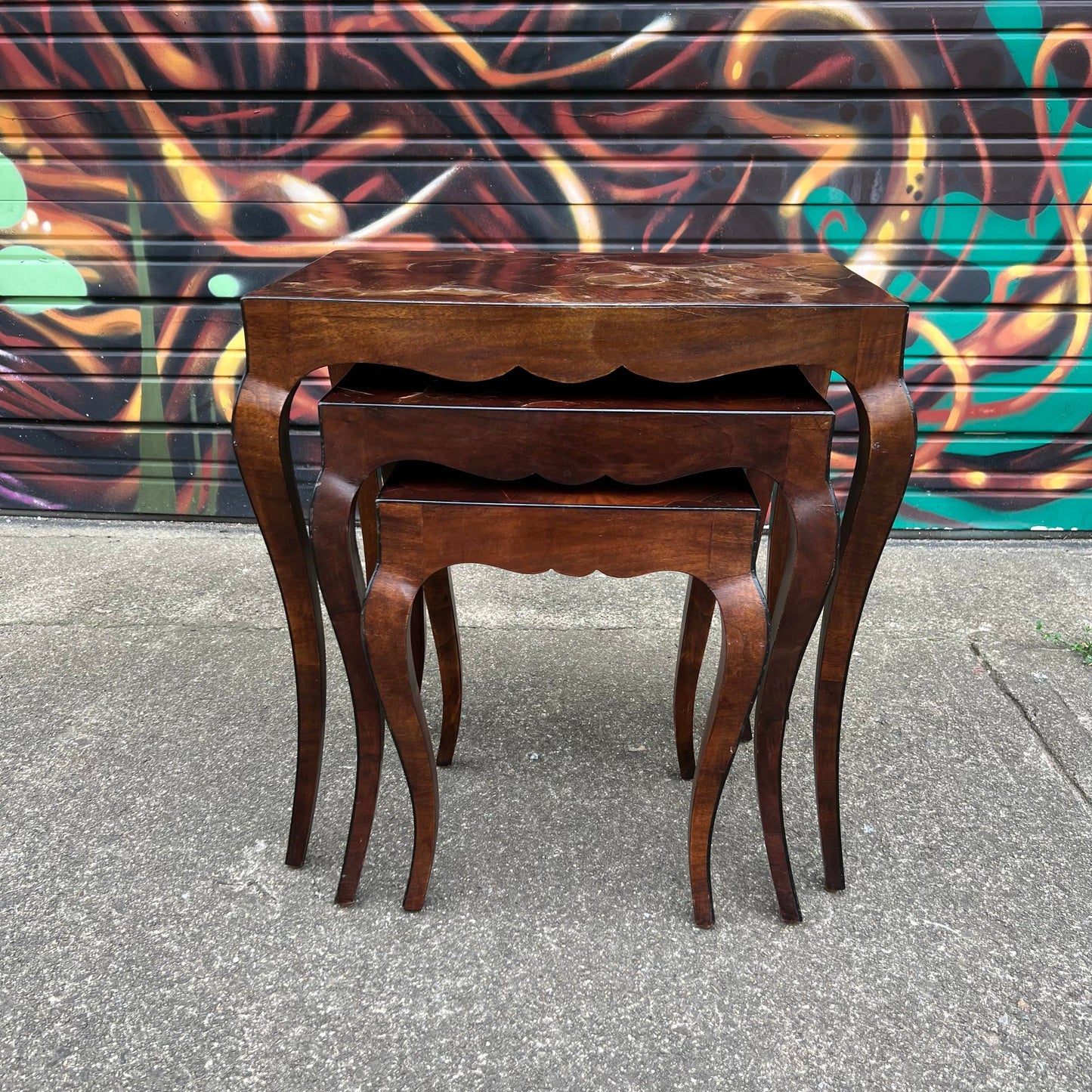 Set of Italian Nesting Side Tables in Olive Wood Patchwork