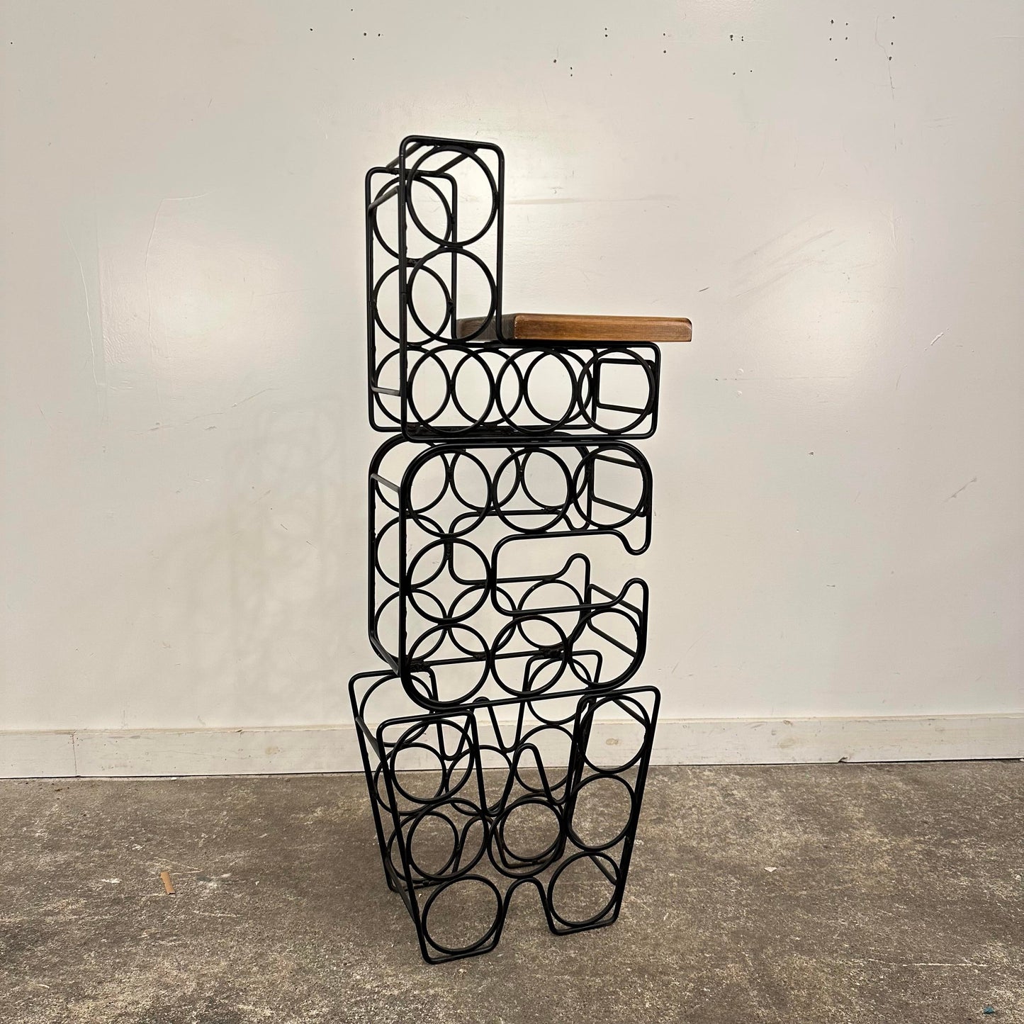 Arthur Umanoff Style Iron & Wood Wine Rack