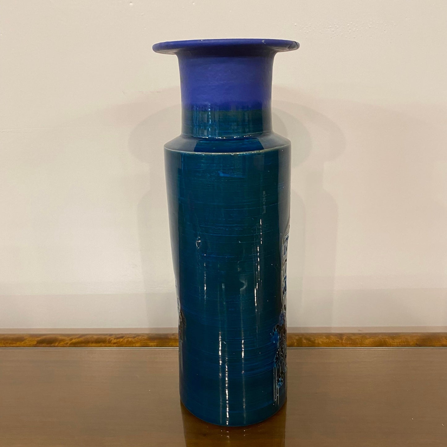 1950s Mid-Century Blue Italian Vase Bittosi or Aldo Lundi Style