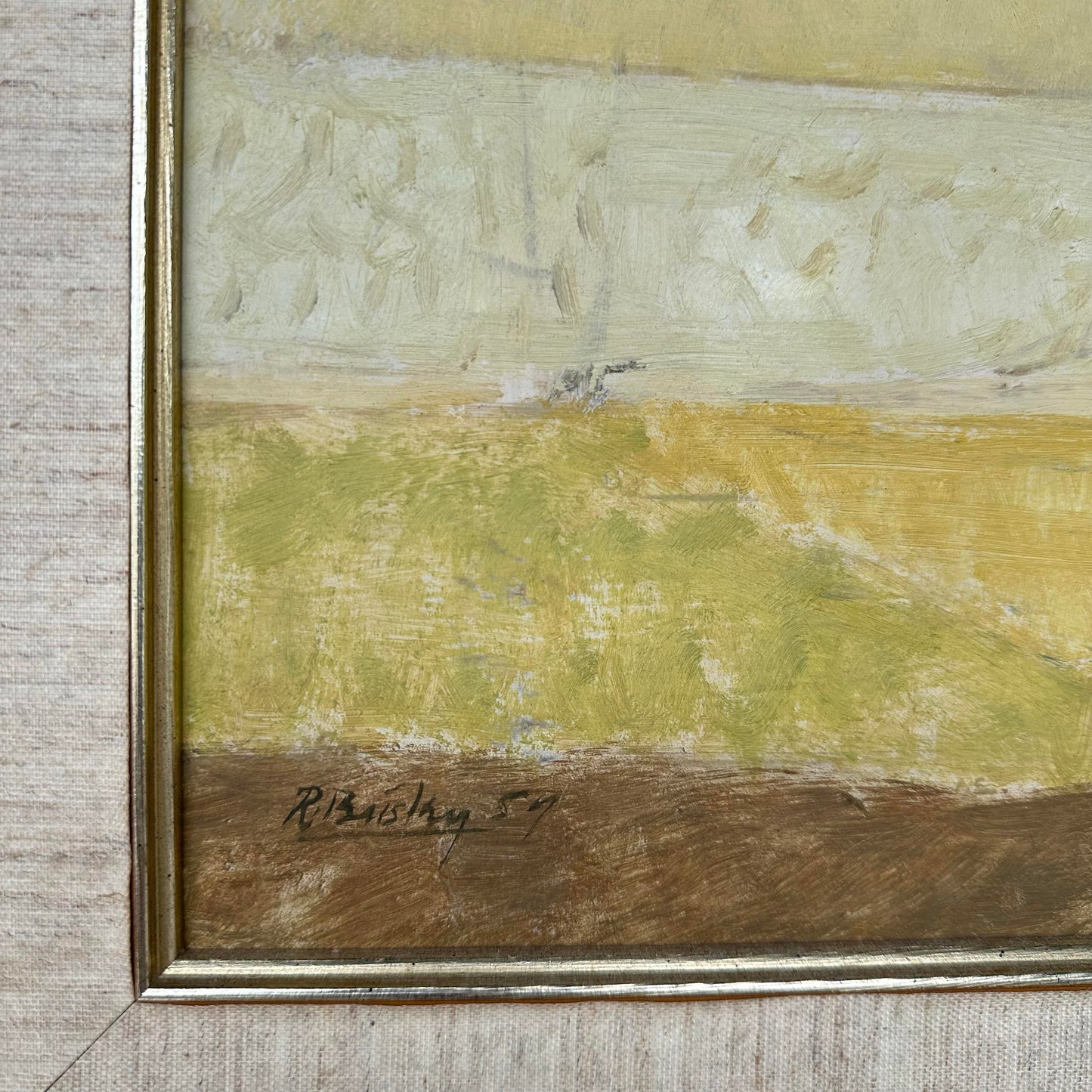 Mid-Century Modern Cityscape Painting by Robert C. Brisley