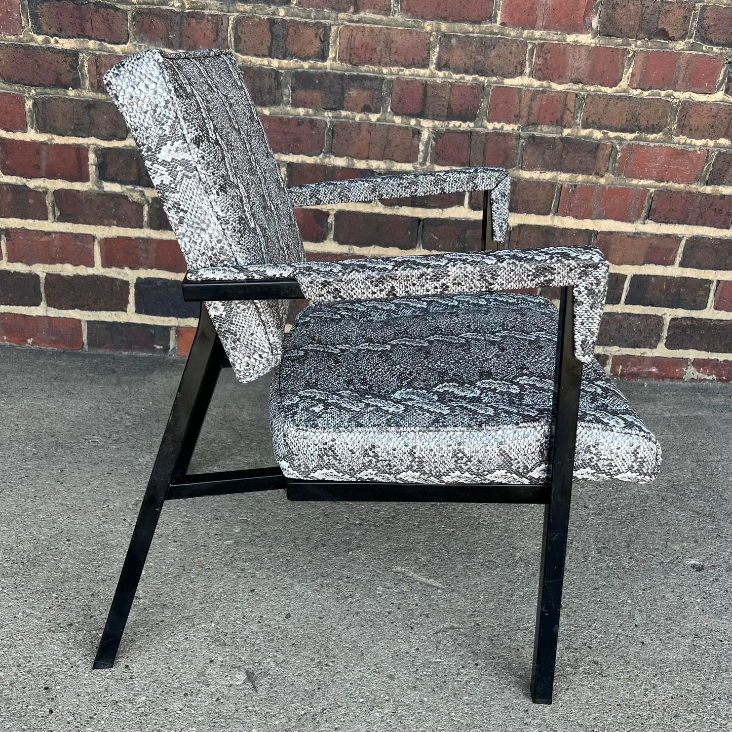Faux Snake Skin and Metal Armchair by All-Steel Reupholstered Restored