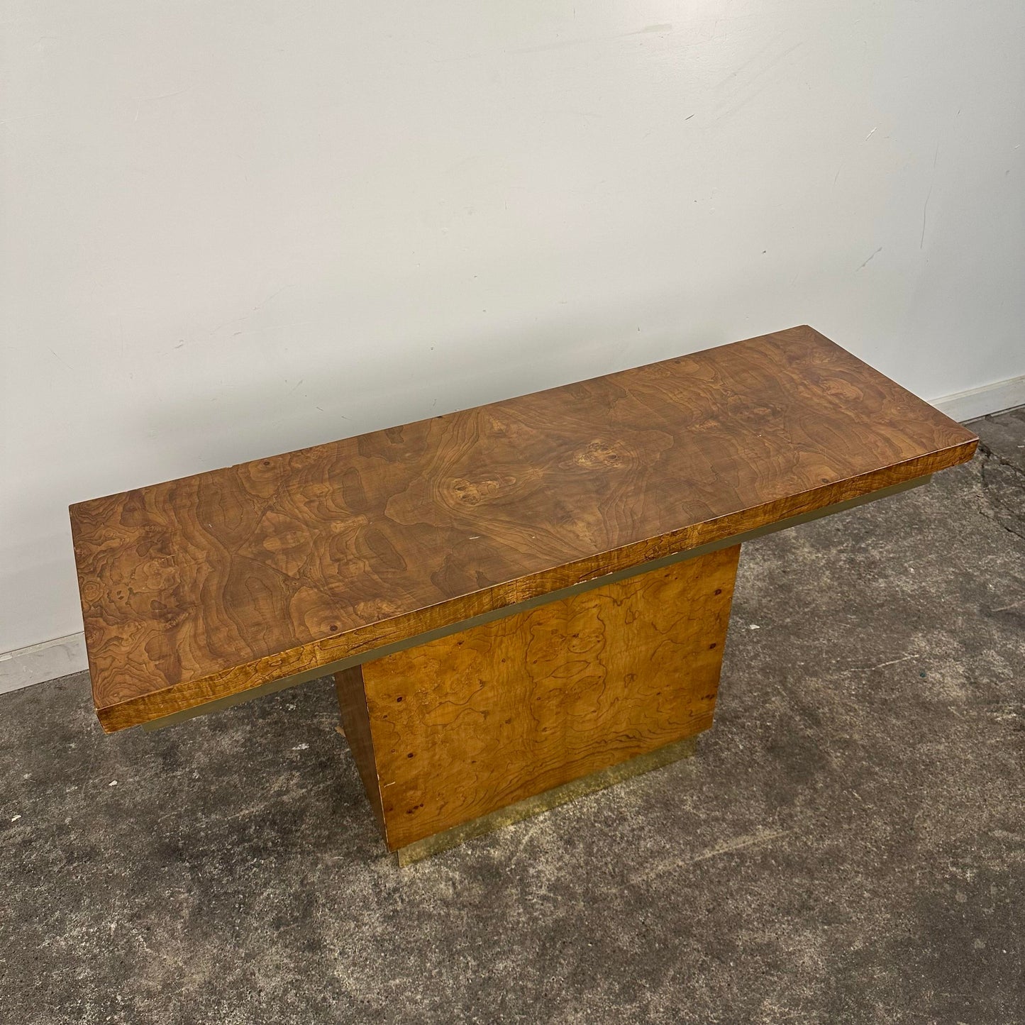 Burlwood and Brass Sofa Table Console Table