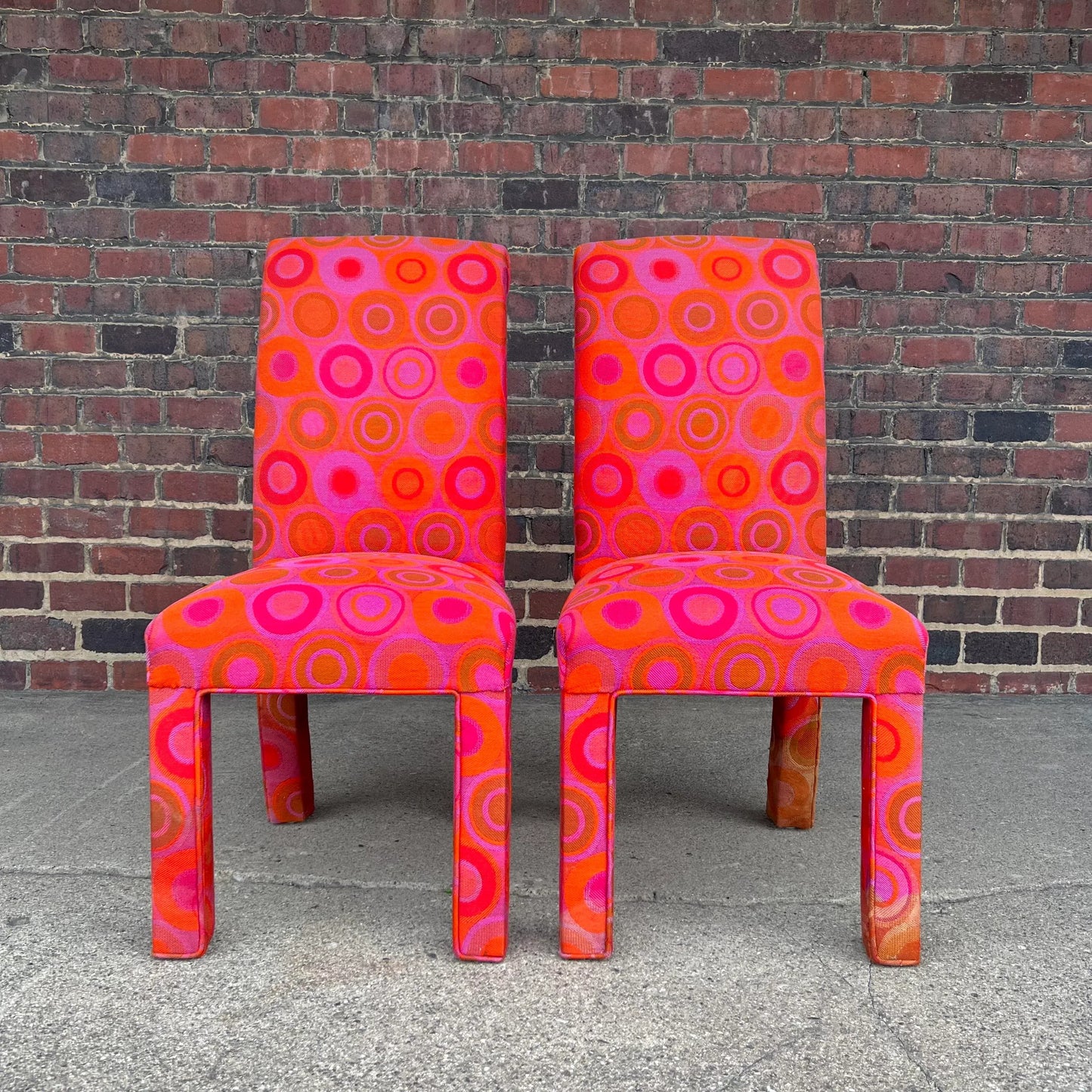 Pair of Tall Back Parsons Chairs Midcentury Fabric