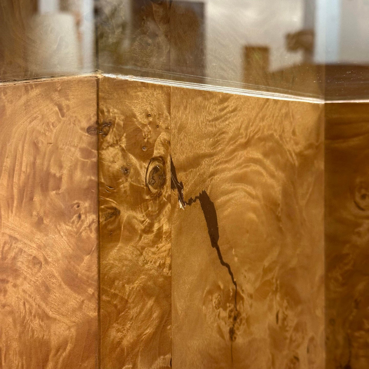 Baughman Style Burl Wood and Glass Oval Coffee Table
