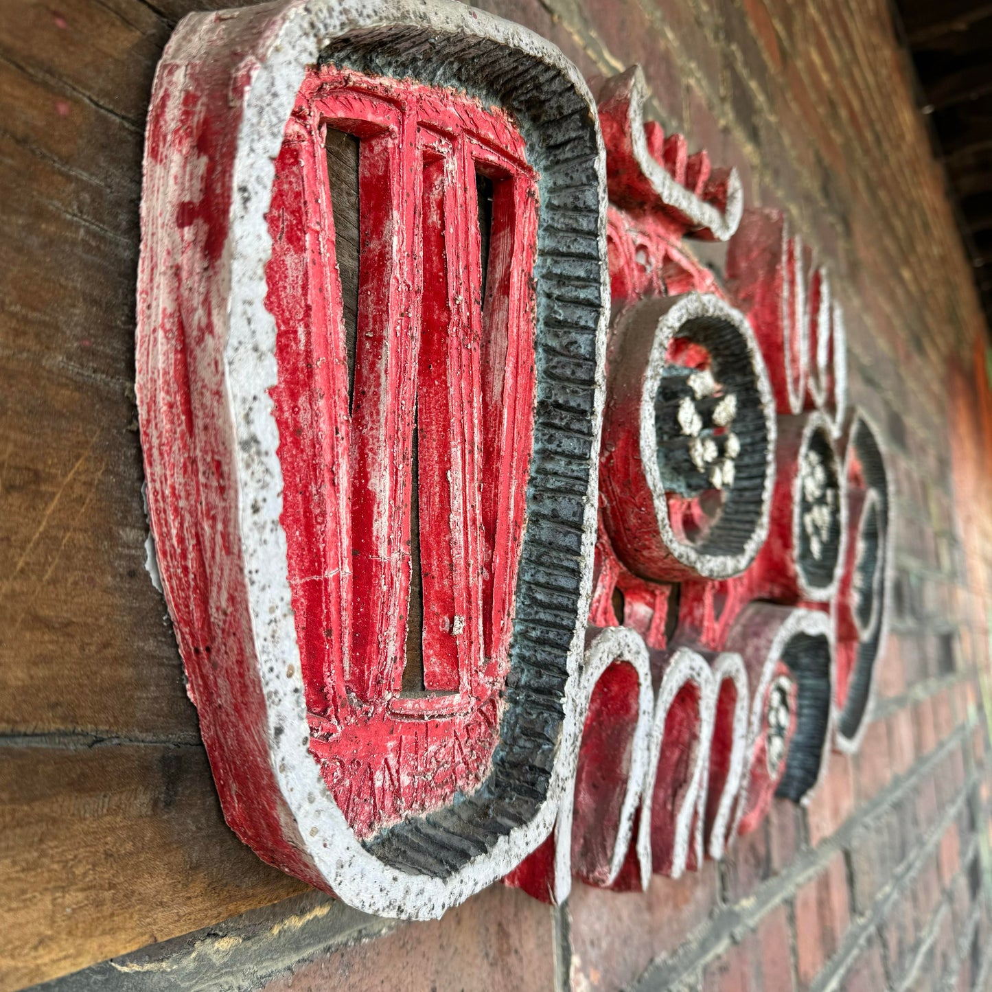 Ceramic Abstract Sculpture Mounted on Wood by Brain Heard Wall Art