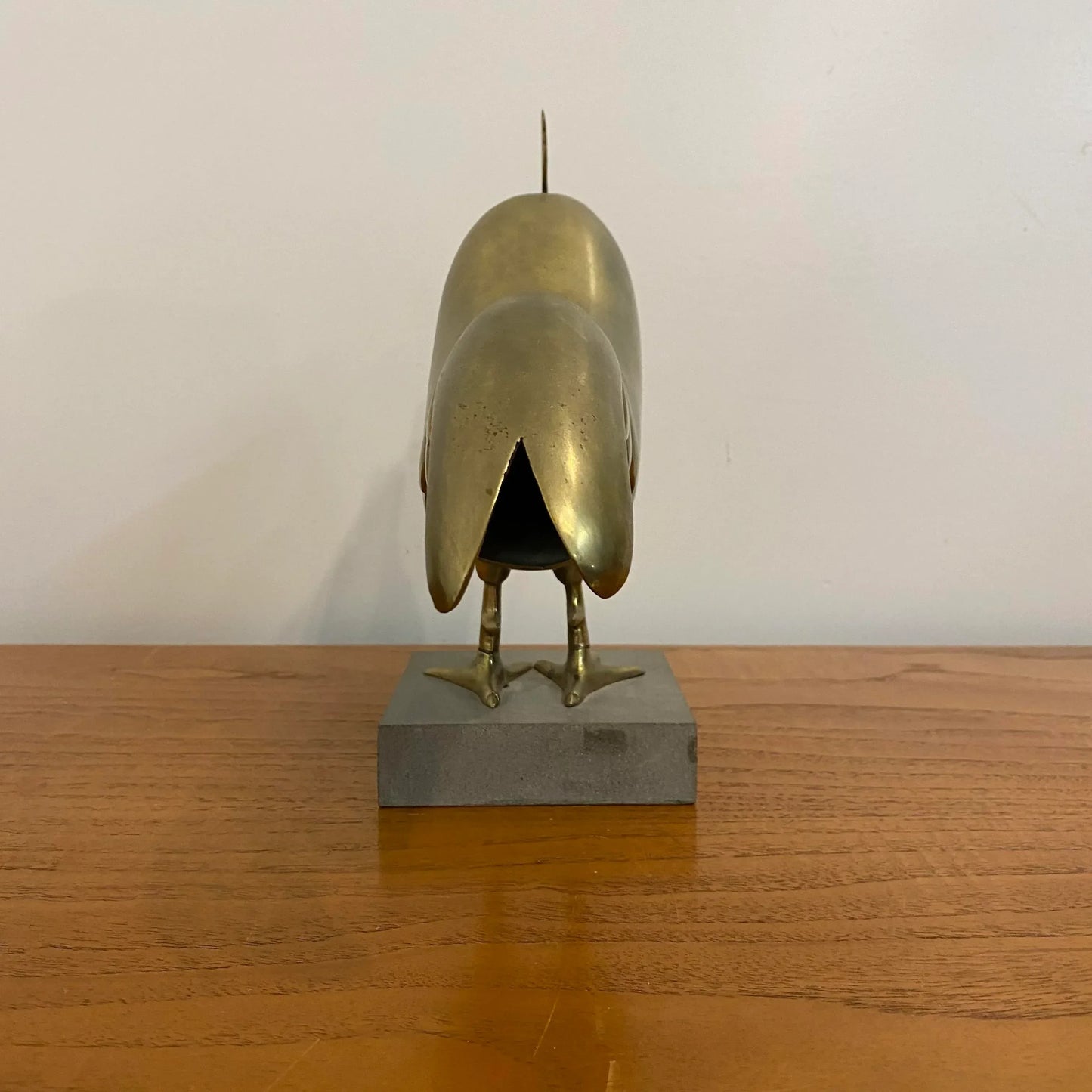 Large Italian Brass Rooster Chicken Statue on Stone Base