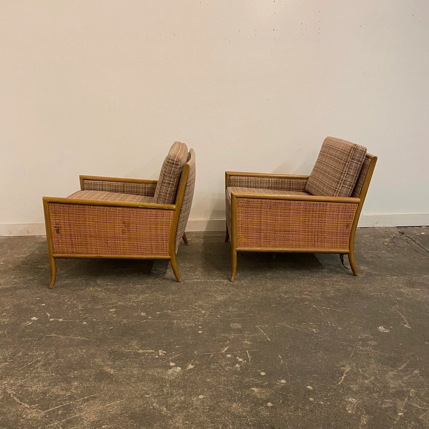 Vintage Pair of TH Robsjohn-Gibbings Cane-Sided Club Chairs Midcentury Modern