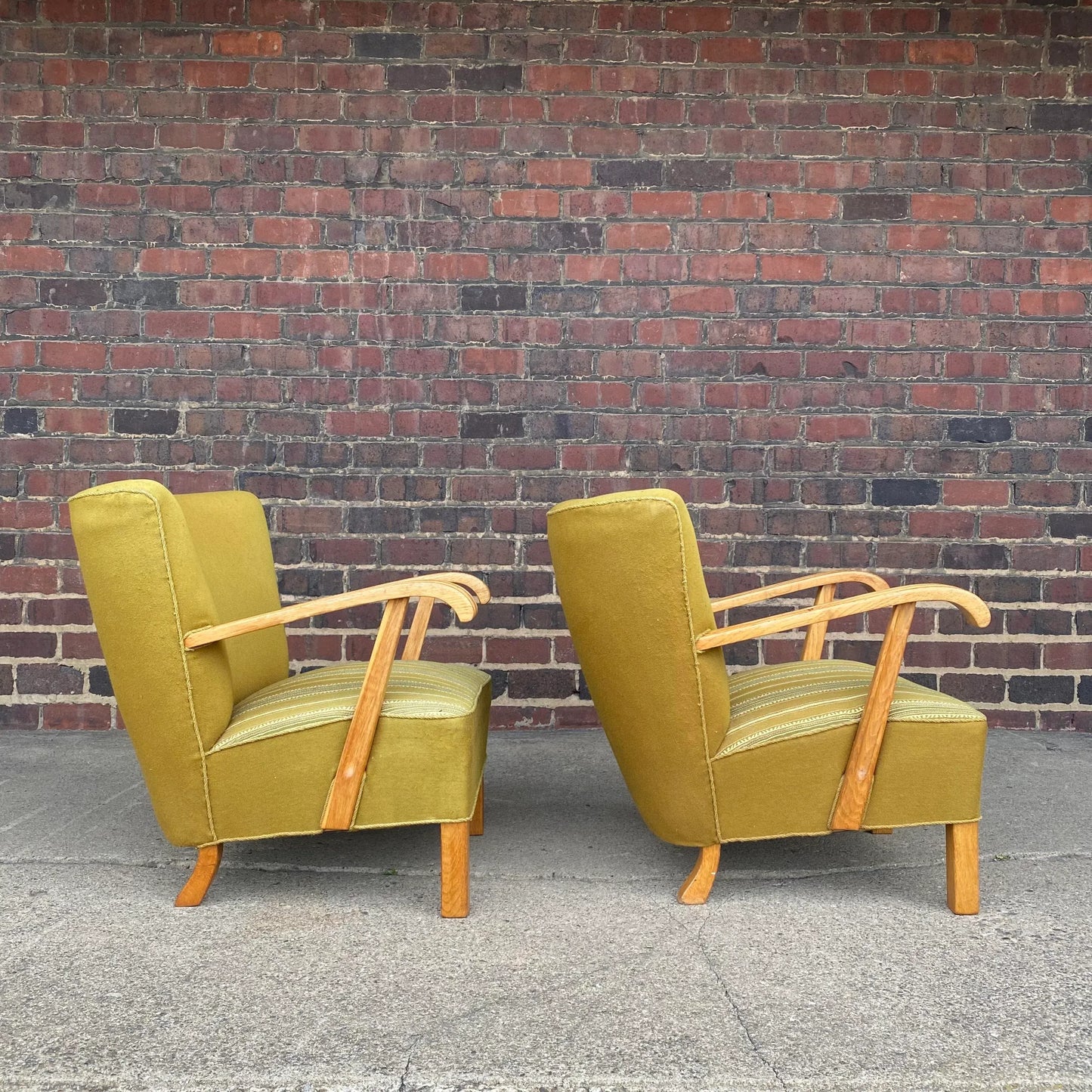 Pair of European Art Deco Green Arm Chairs