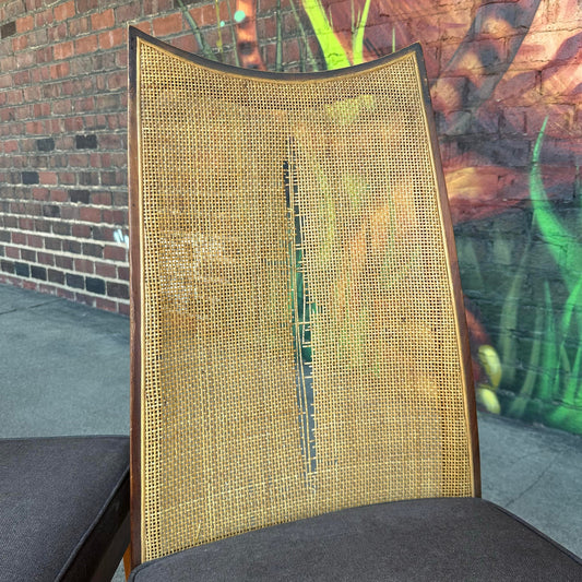 Set of Six John Stuart Walnut and Caned Dining Chairs