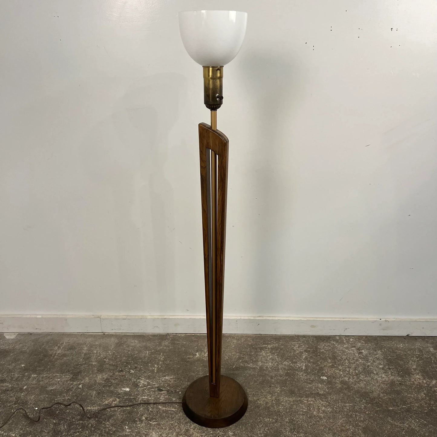 Mid Century Modern Wooden and Brass Floor Lamp
