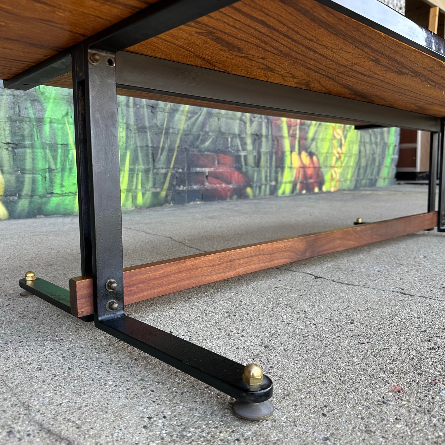 Mid Century Enamel Top Coffee Table Blue and Purple