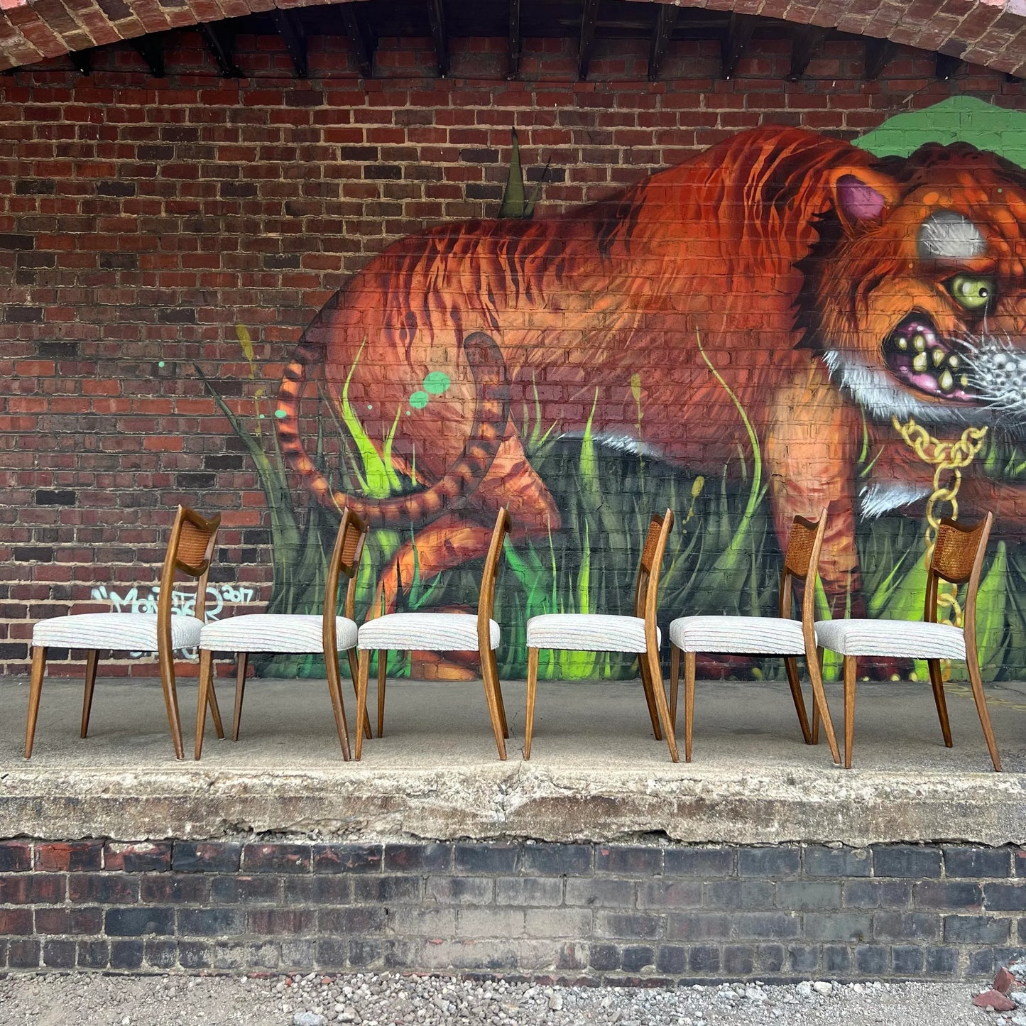 Set of 6 Harvey Probber Caned Back Dining Chairs