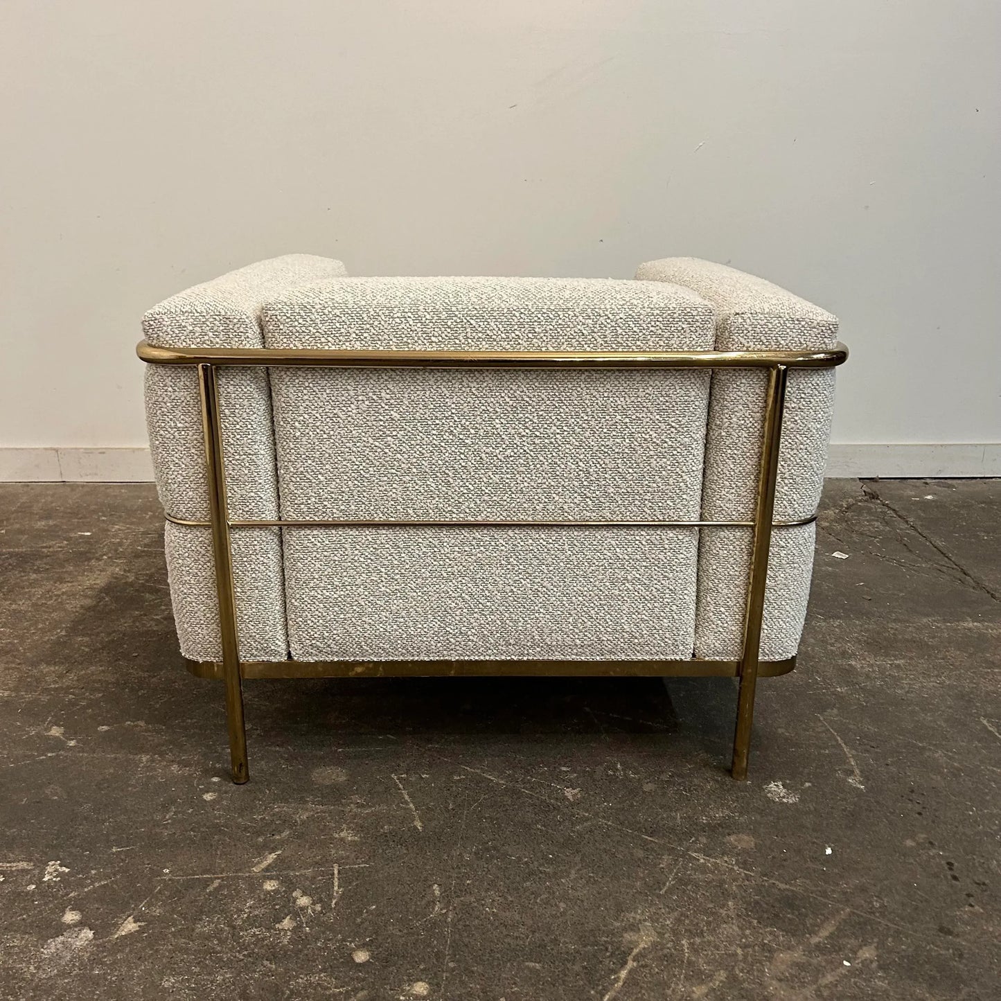 Lc2 Corbusier for Jack Cartwright Brass Arm Club Chair Recovered in Pindler Nubby Fabric