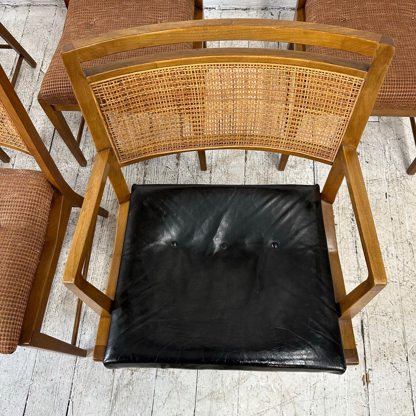 Set of 6 Cane Backed Dining Chairs 2 Arms 4 Side