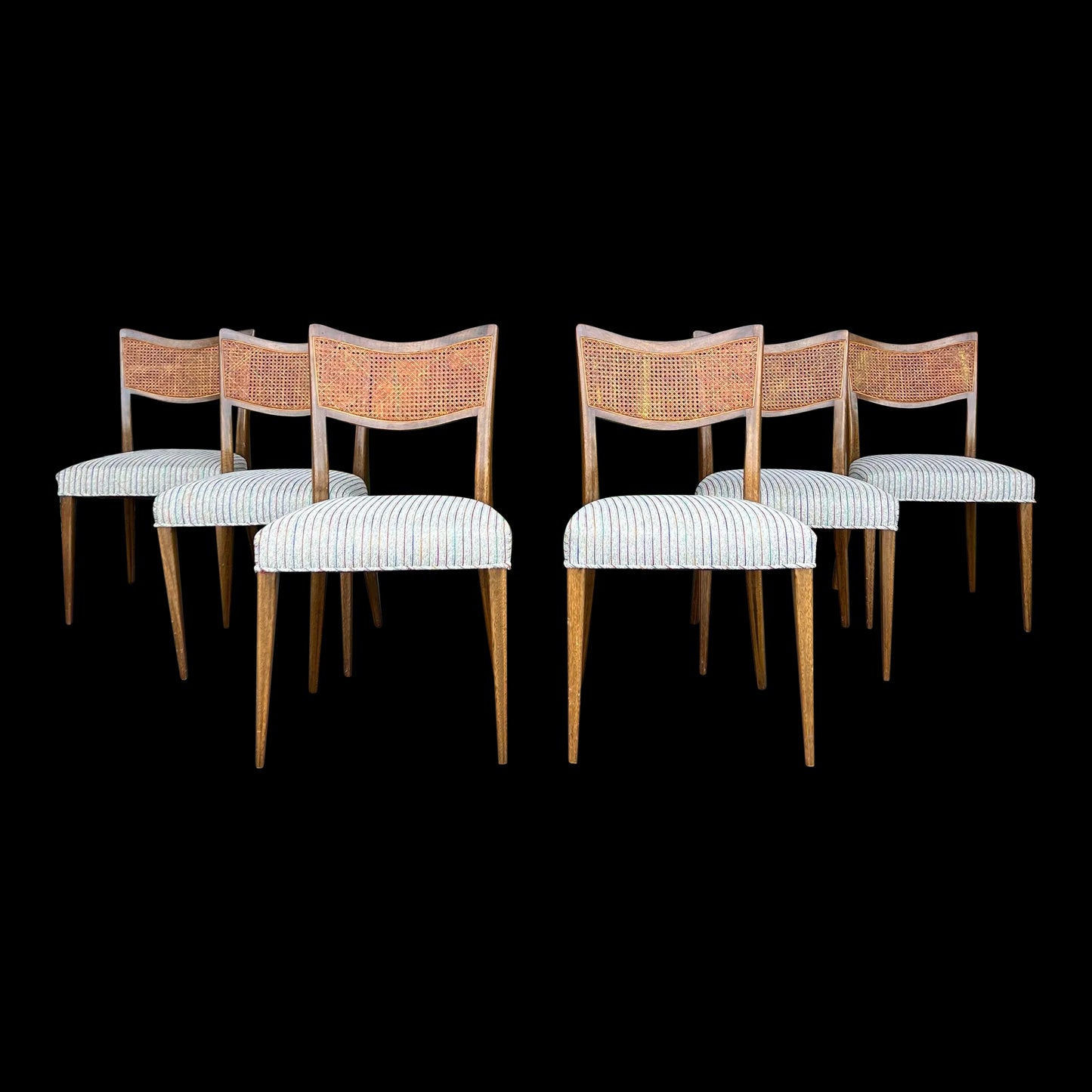 Set of 6 Harvey Probber Caned Back Dining Chairs
