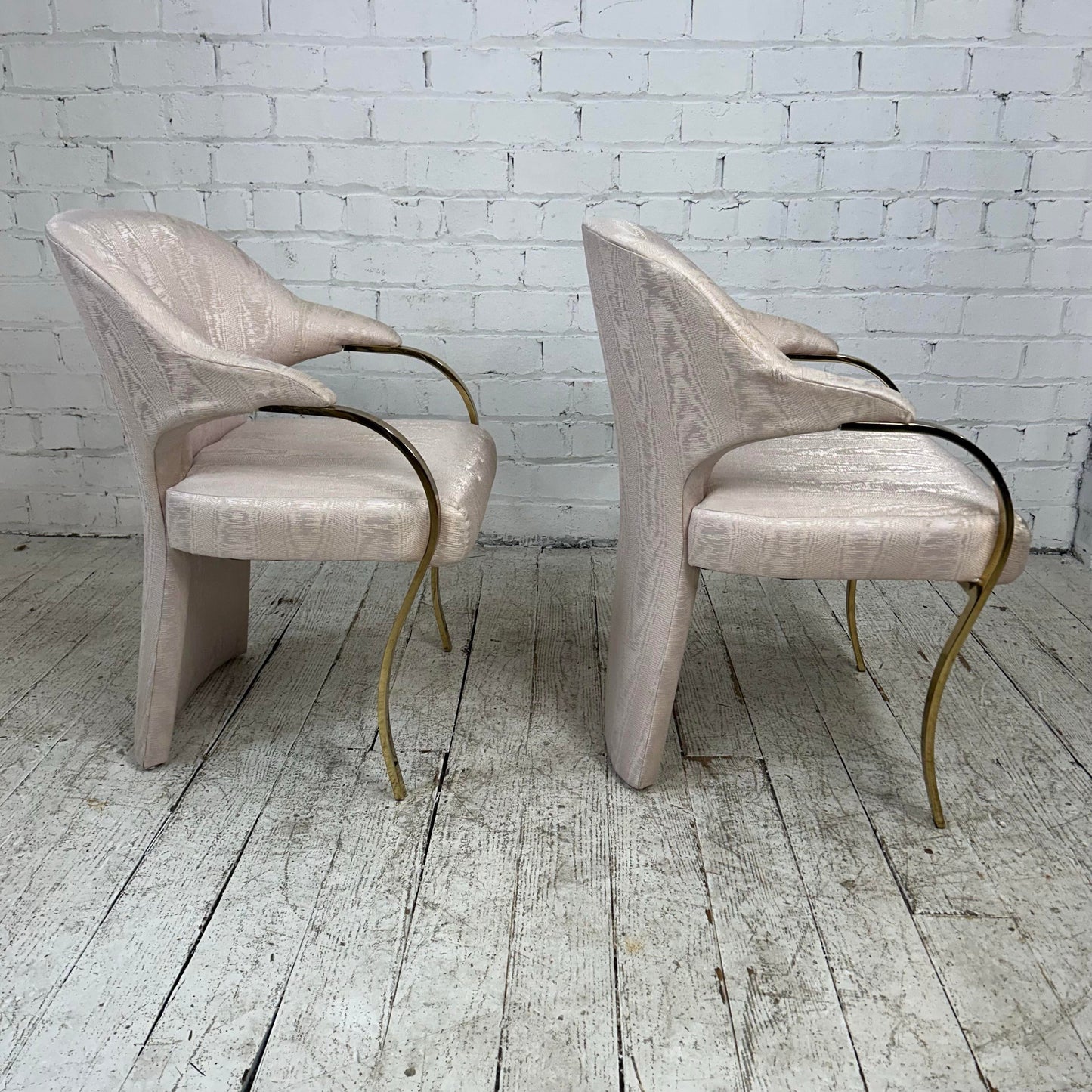 Pair of Carson’s Art Deco Hollywood Regency Brass Arm Cantilever Chairs