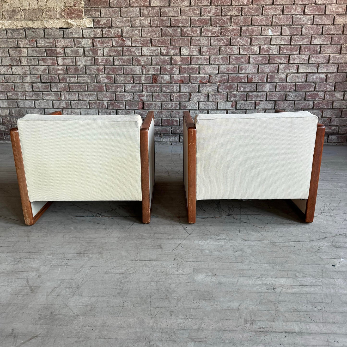 Pair of Cube Lounge Chairs Wood Trim