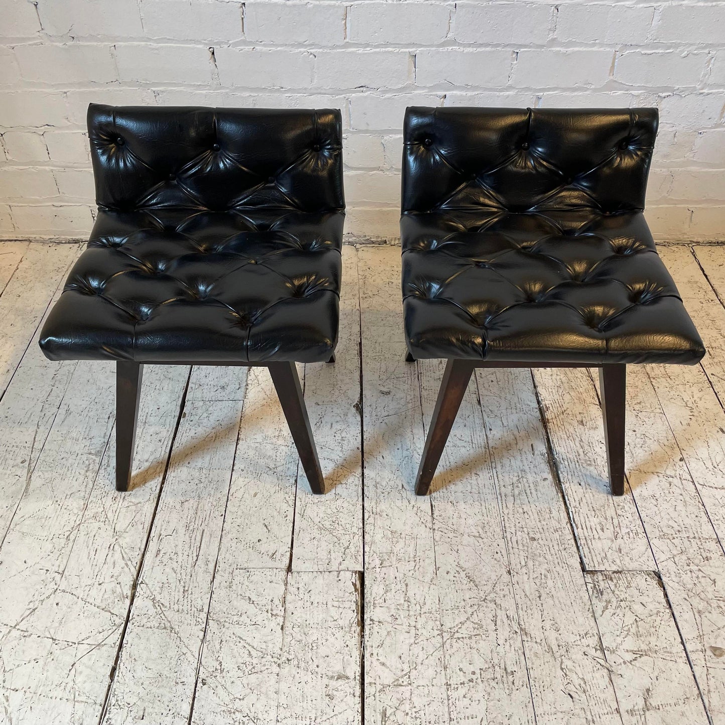 Vintage Mid Century Vinyl Stool Chairs - a Pair