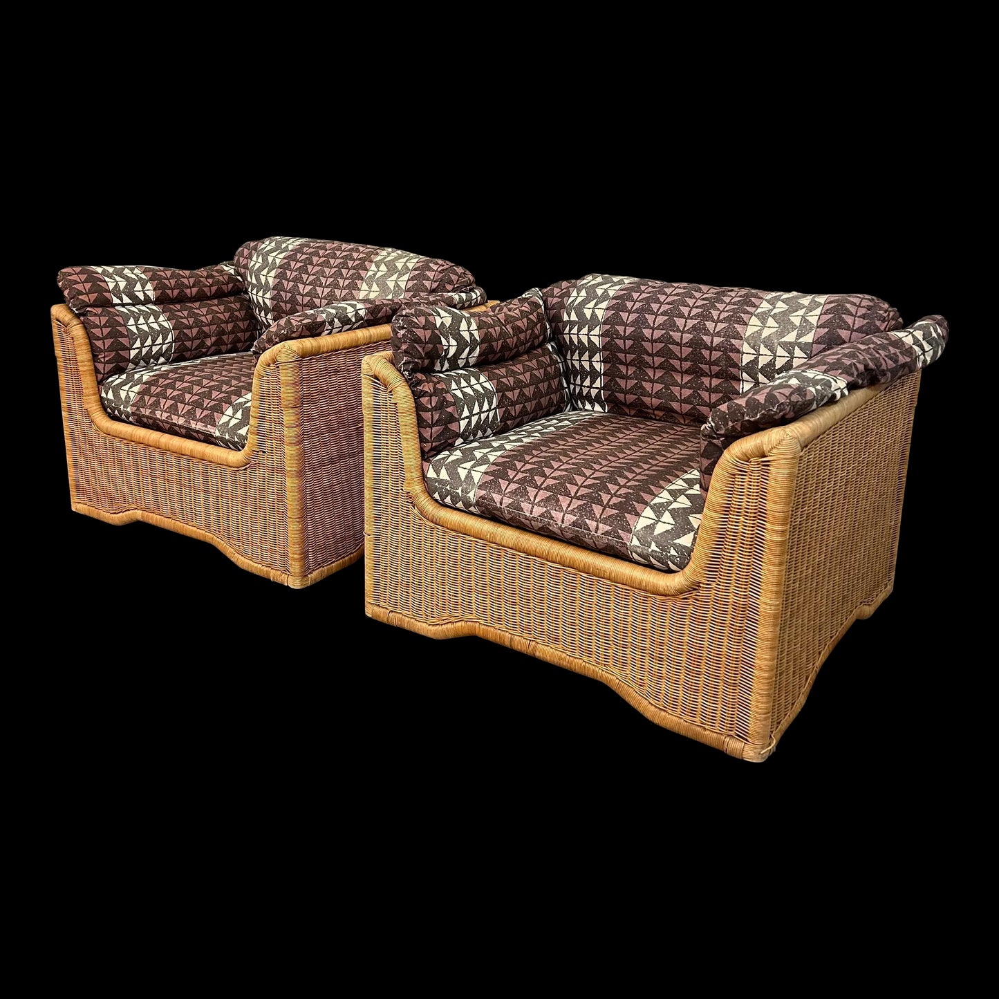 Pair of Wicker Indoor Club Chairs by Jack Cartwright for Founders 1970s