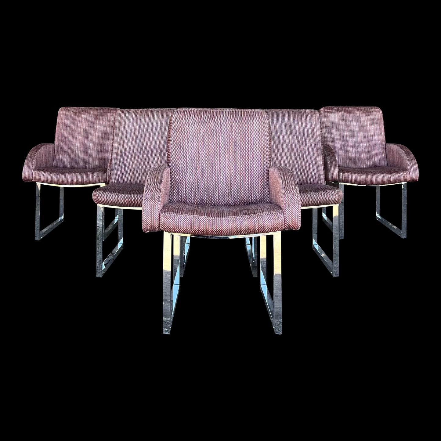 Set of 6 Thayer Coggin Chrome Dining Chairs on Hidden Wheels