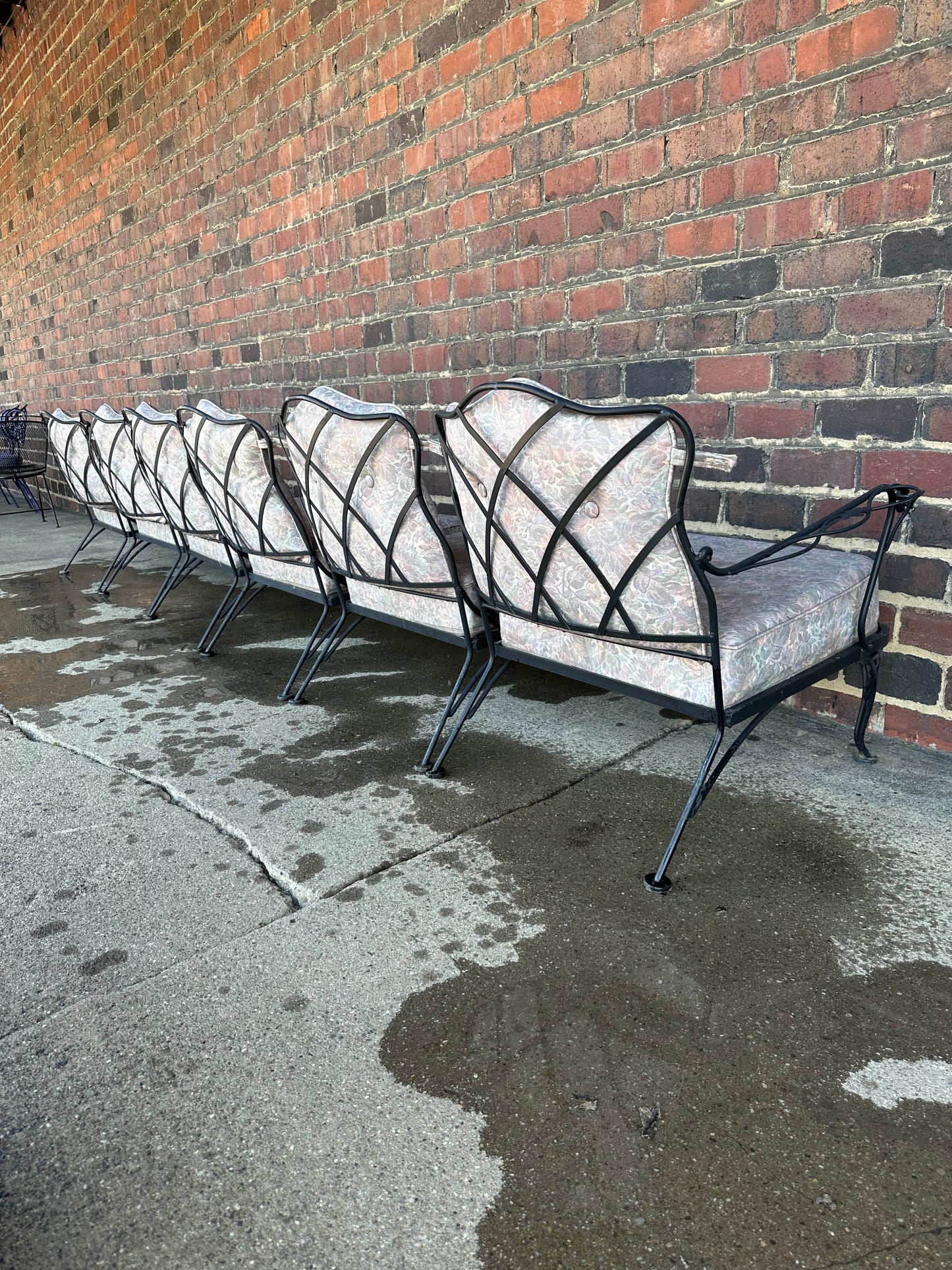 Vintage Woodard Six Piece Sectional Sofa Wrought Iron Patio Furniture, Attributed