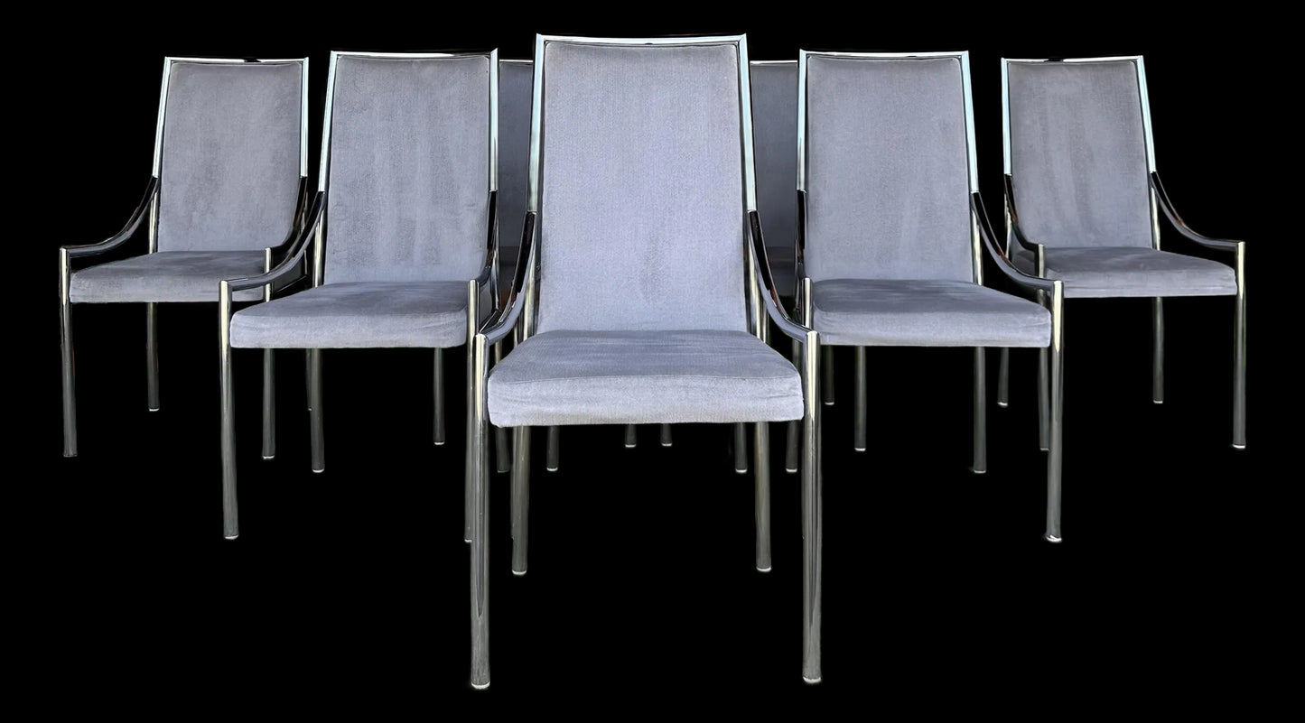 Set of 8 Pierre Cardin Style Chrome Dining Chairs Mid Century Modern
