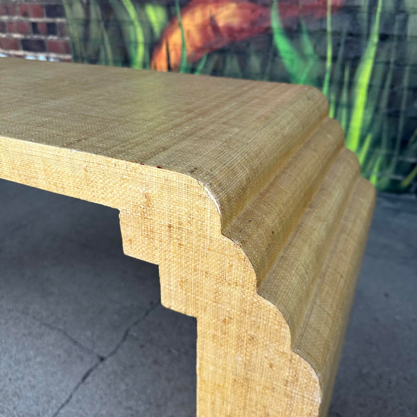 Post Modern Grass Cloth Sofa Console Table