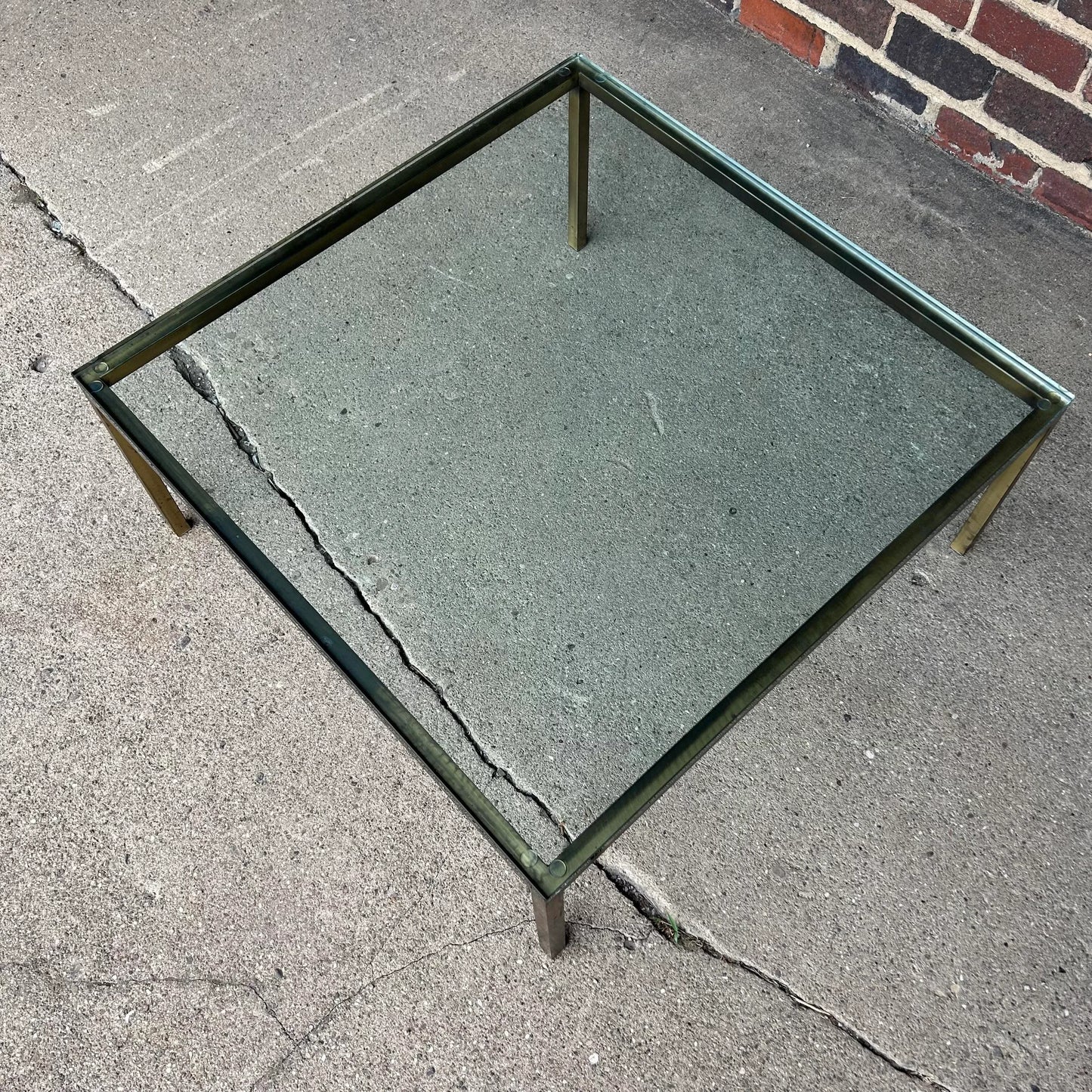 Mid Century Modern Square Bonze and Glass Coffee Table Knoll Style