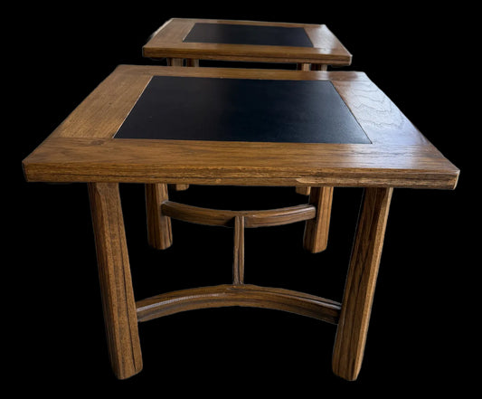Pair of Vintage Ranch Oak Side Tables Square Rustic Western Charm